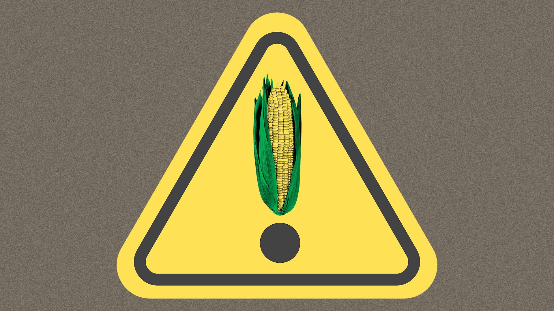 Illustration of a danger sign with an ear of corn for an exclamation point.