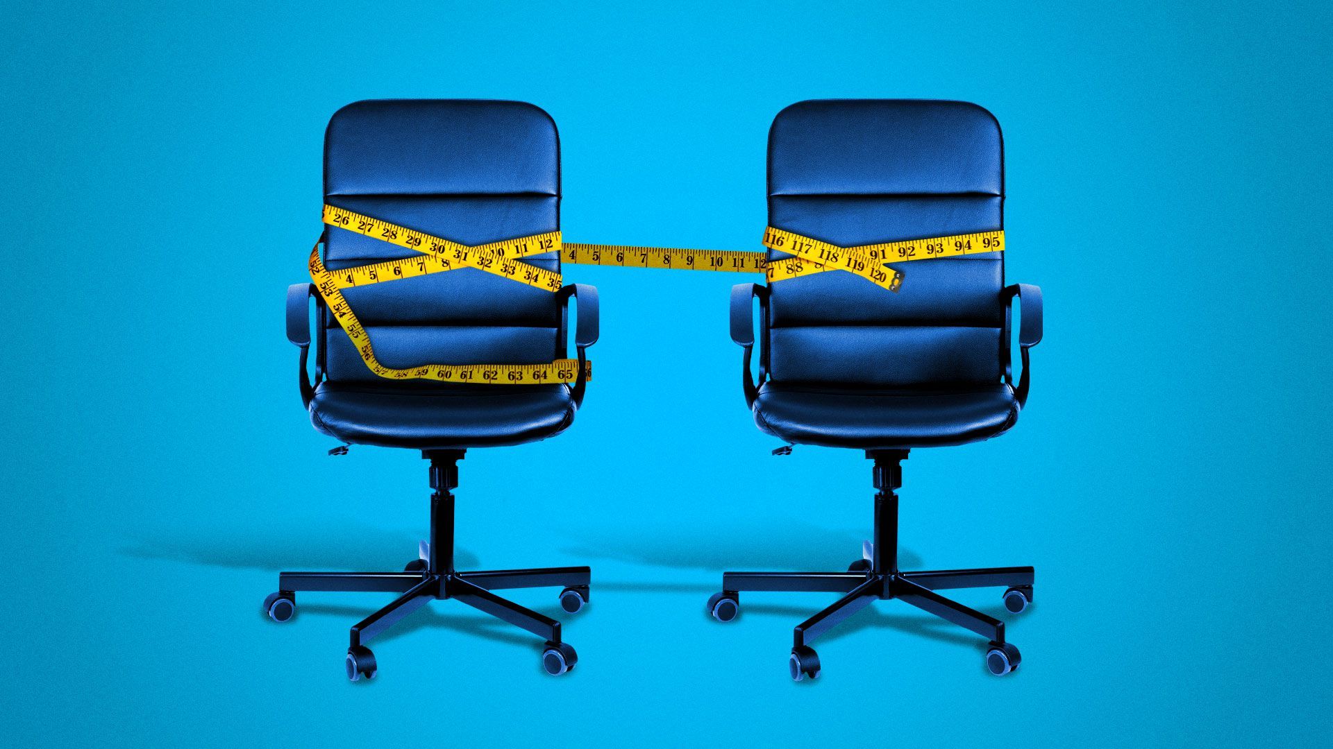 Illustration of office chairs with tape measure spacing them out