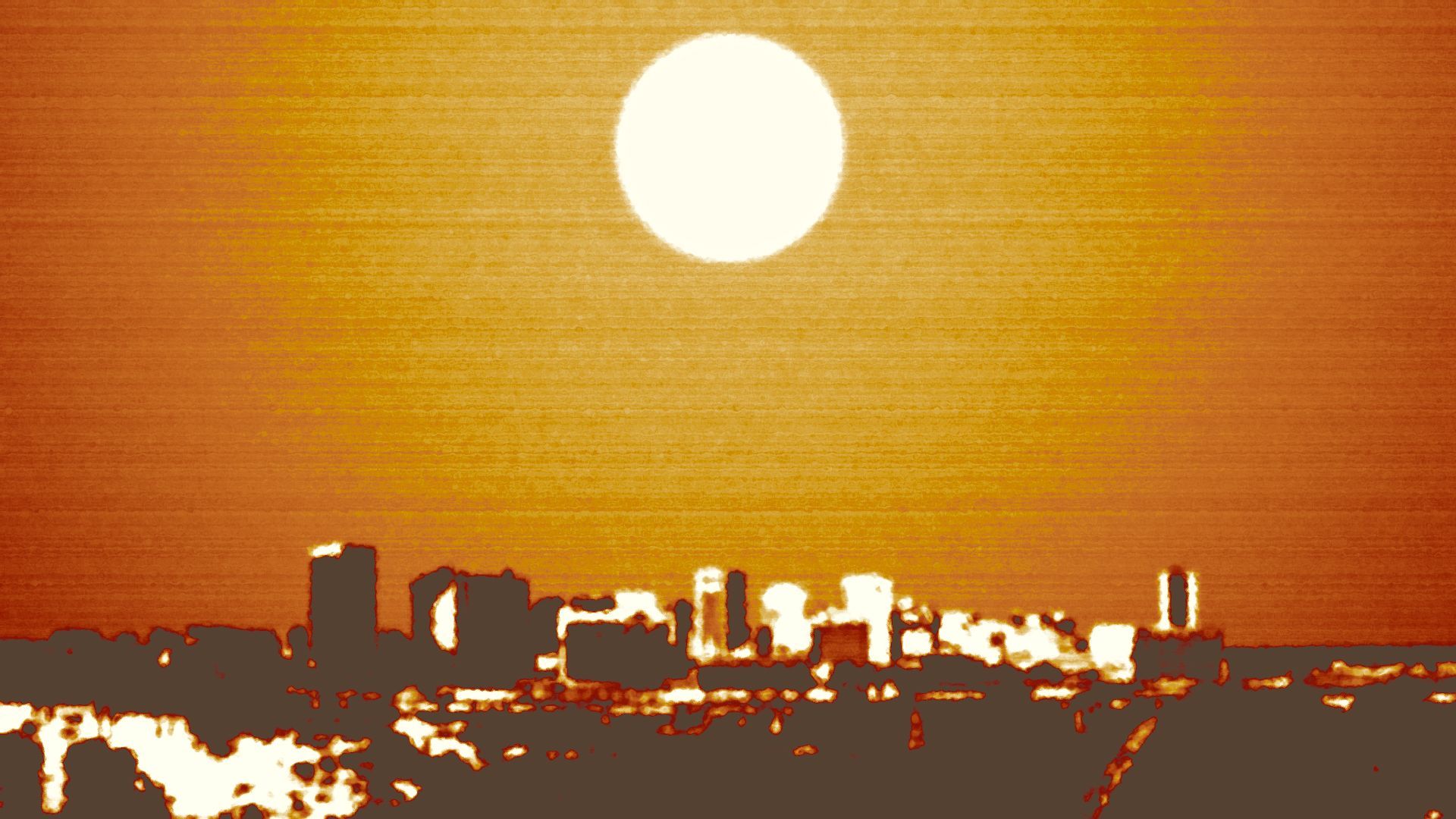 Illustration of the Richmond skyline under a hot sun.