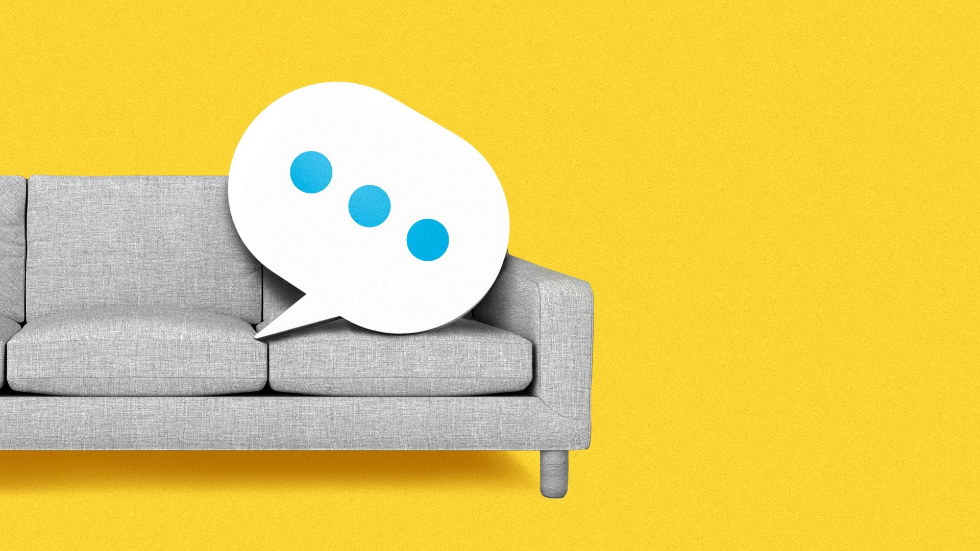 Illustration of a speech bubble on a couch.