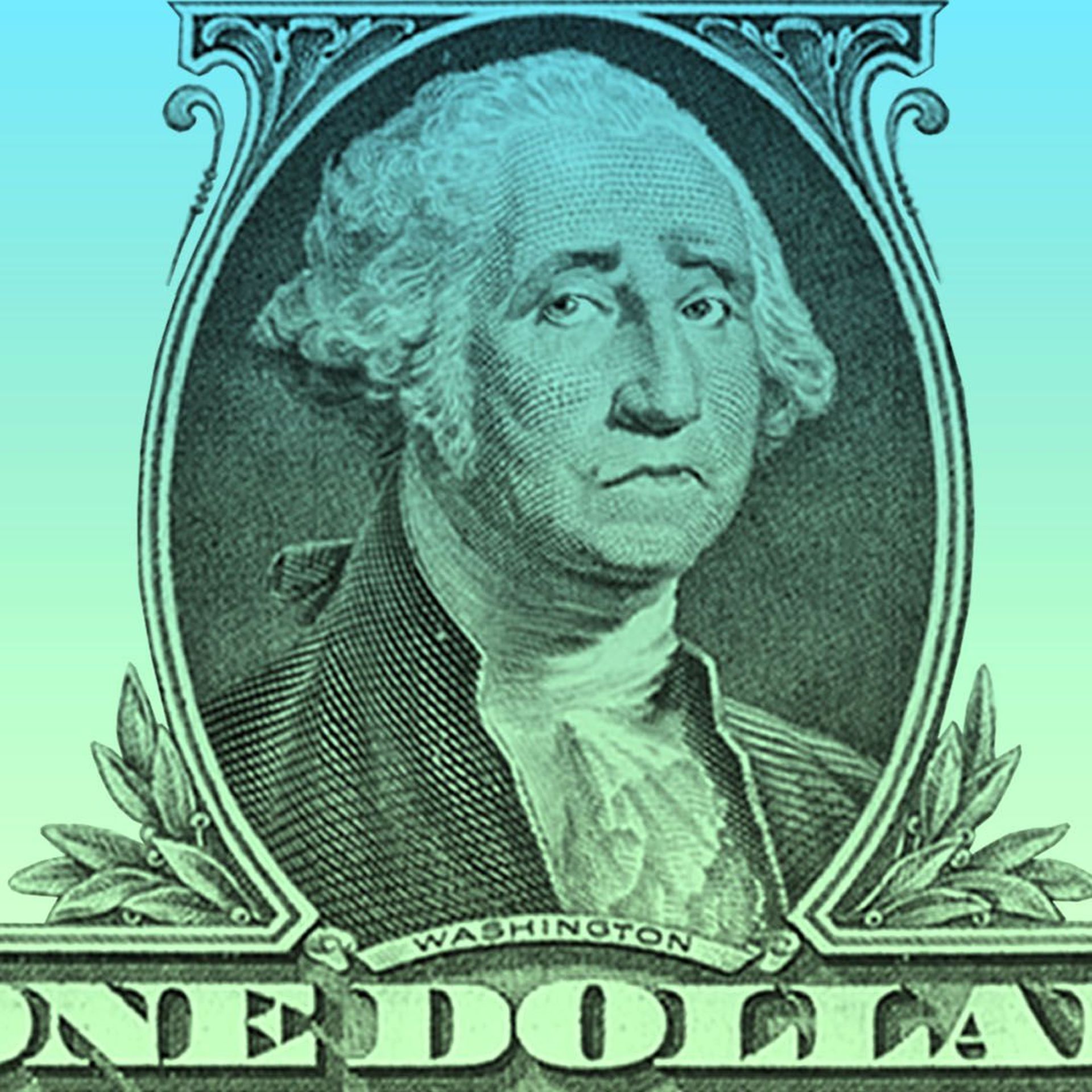 Illustration of a despondent George Washington on the dollar bill