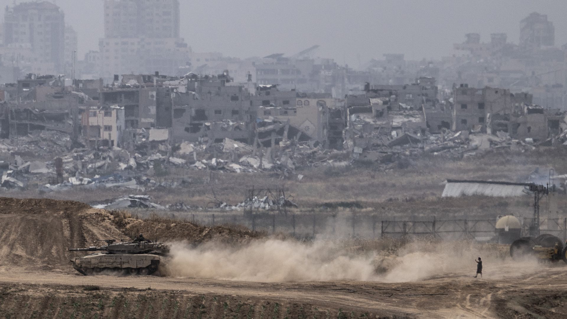 Israeli Army's armored vehicles and tanks move in and out of Gaza on April 25, 2024, Sderot, Israel.