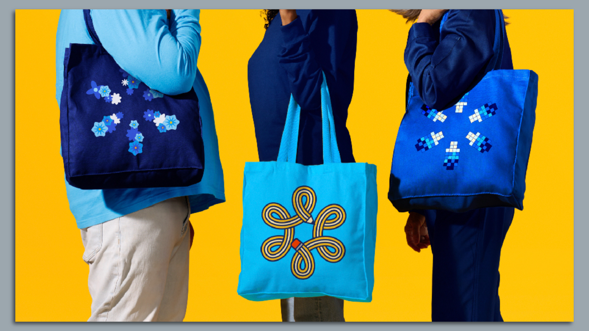 A photo of people with Walmart tote bags.
