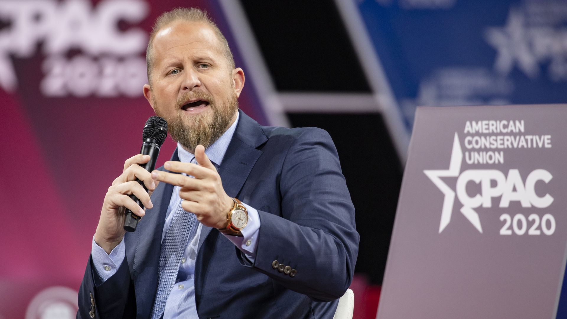 Brad Parscale, campaign manager for Trump's 2020 reelection campaign, speaks on stageduring the Conservative Political Action Conference 2020 