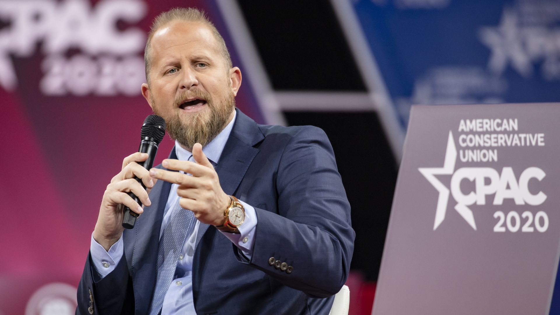 Brad Parscale, campaign manager for Trump's 2020 reelection campaign, speaks on stageduring the Conservative Political Action Conference 2020