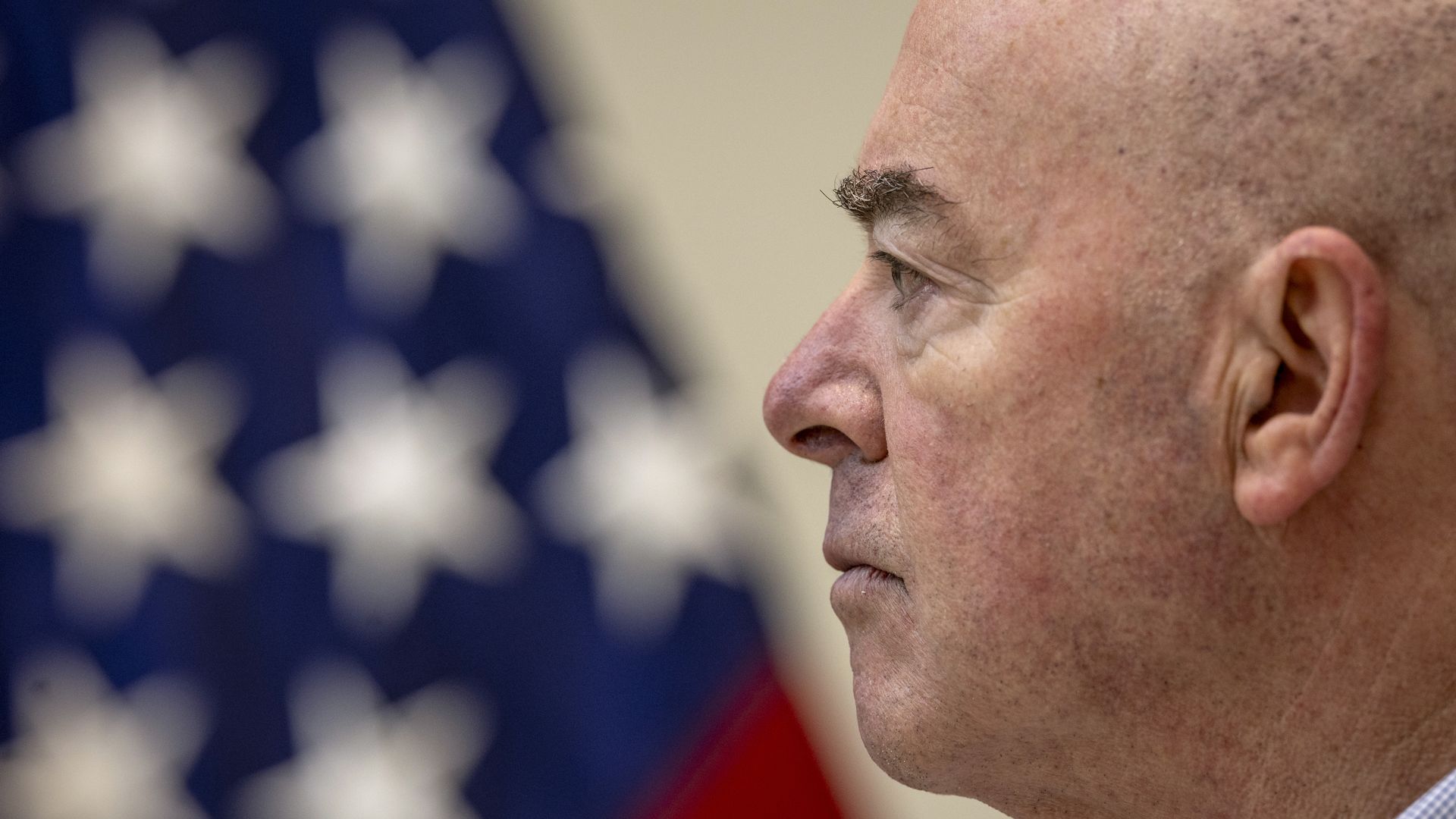 U.S. Department of Homeland Security Secretary Alejandro Mayorkas holds a press conference at a U.S. Border Patrol station