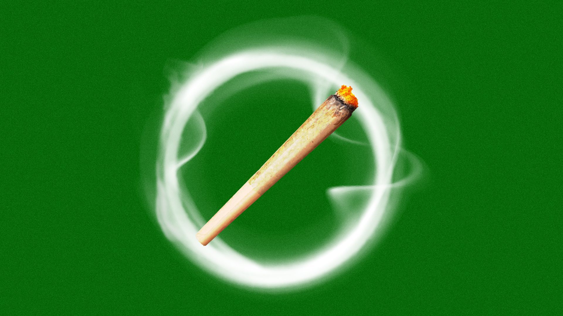 Illustration of a "no" symbol in the shape of a joint and a ring of smoke