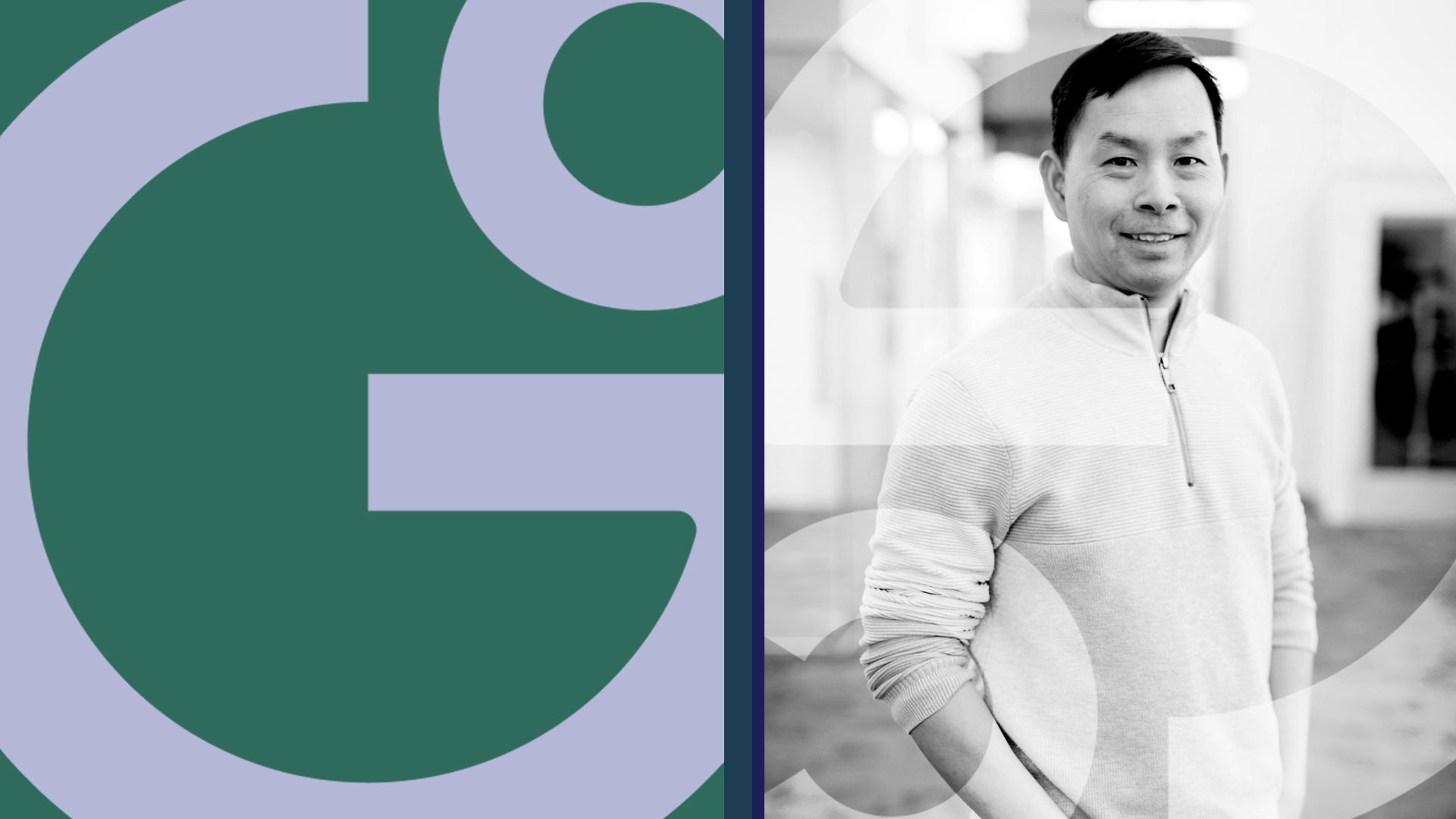 Photo illustration of Paul Kwan with the General Catalyst logo overlaid in an abstract way. 