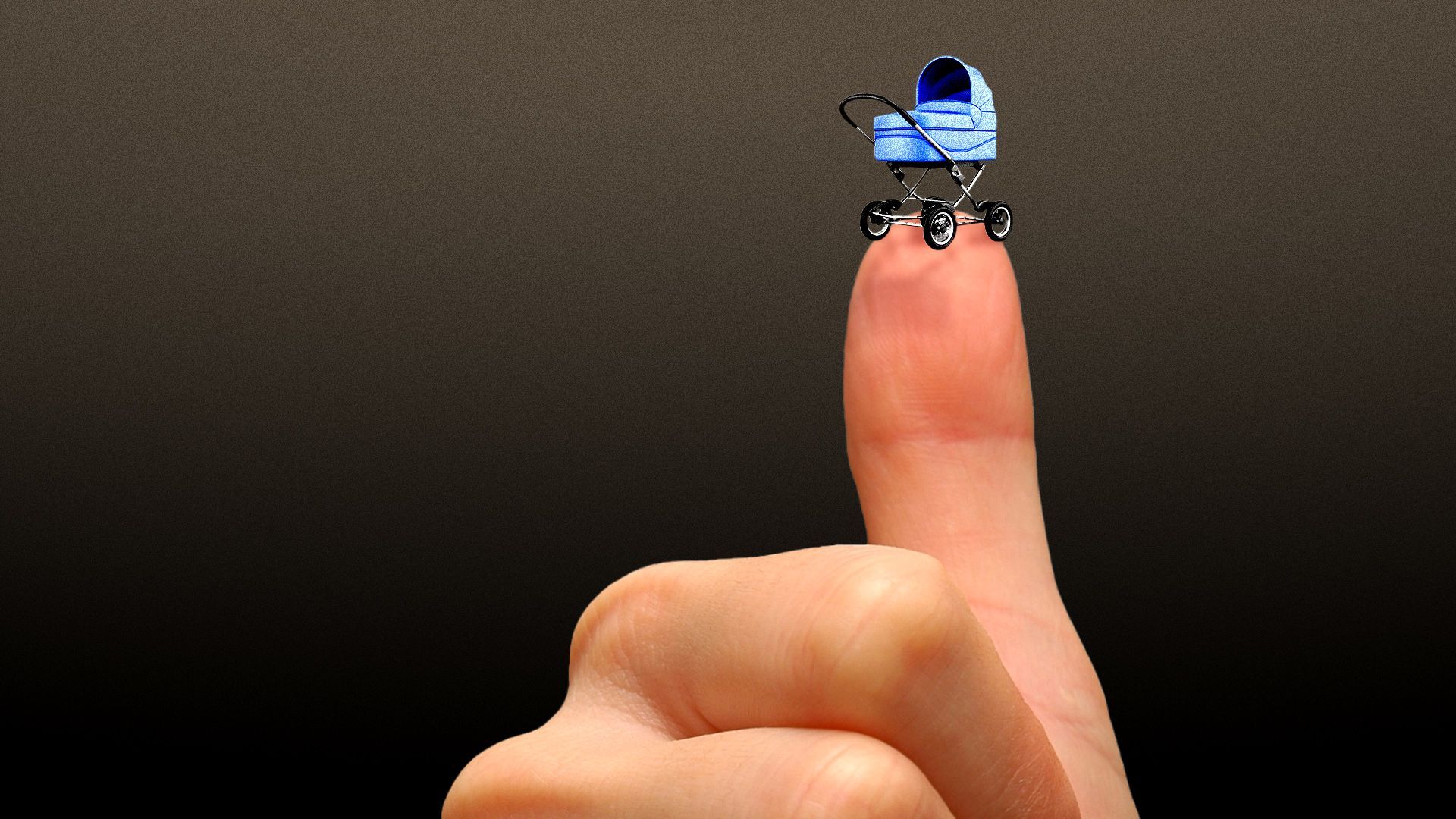 Illustration of a hand making a thumbs up with a tiny baby carriage balanced on top
