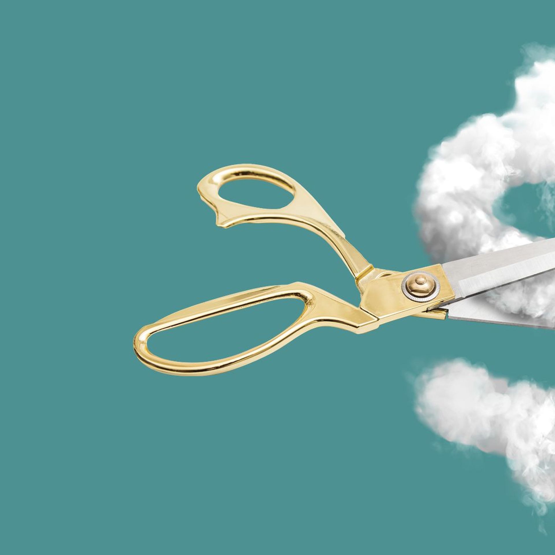 Illustration of scissors cutting a dollar sign made of smoke