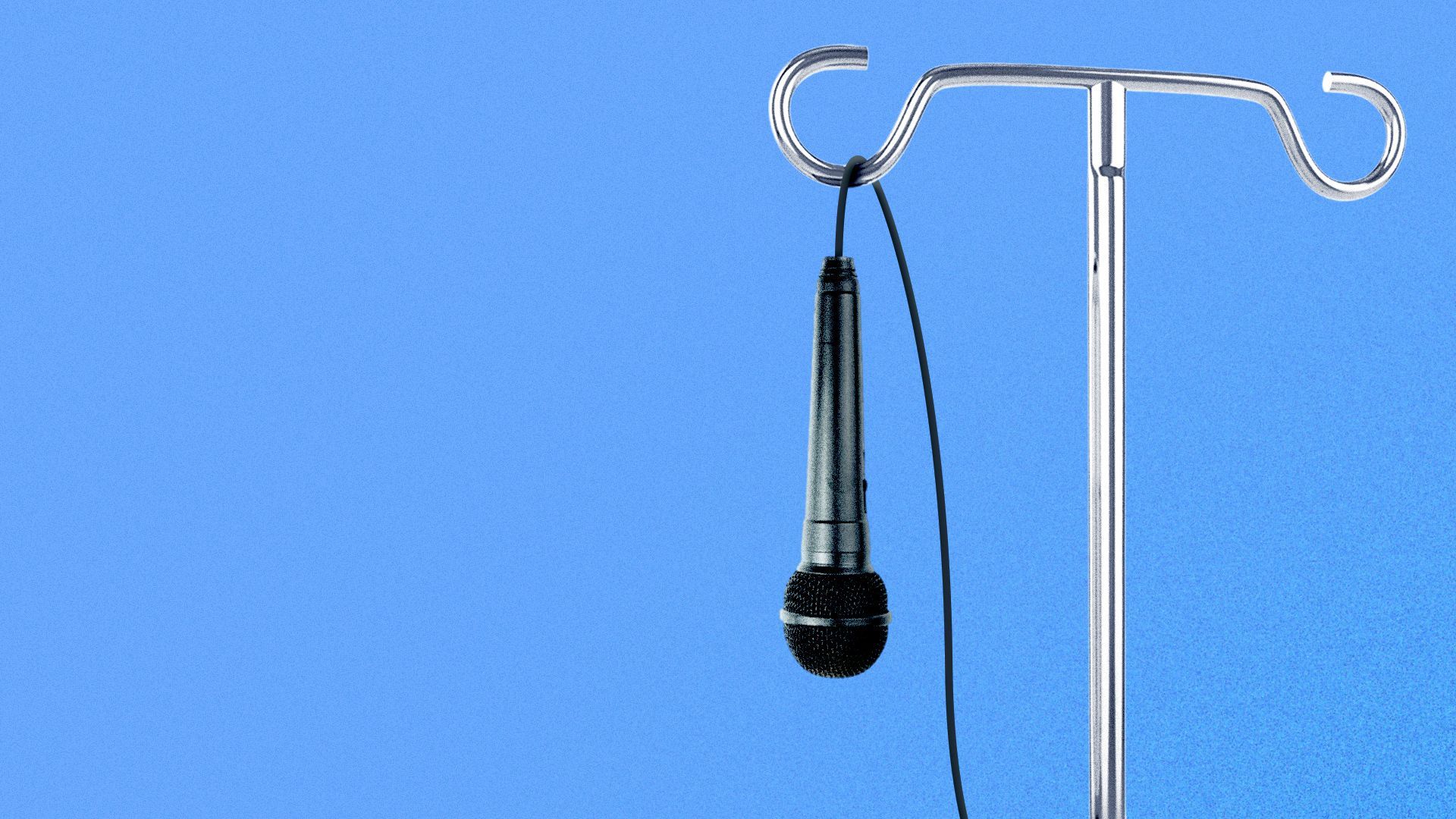 Illustration of a microphone draped over the hook of an IV pole.