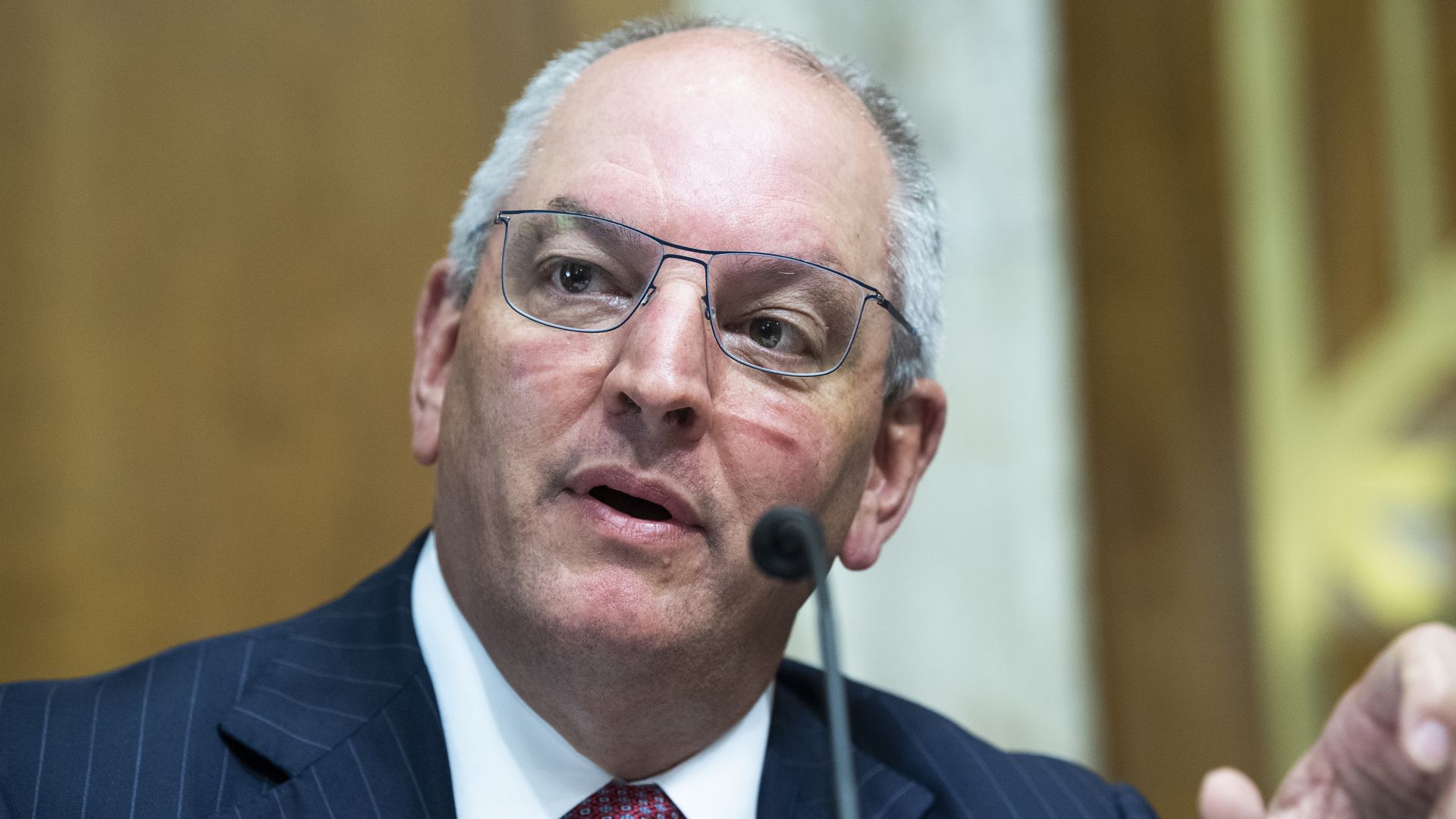 Louisiana Gov. John Bel Edwards (D) speaking before a Senate committee in May 2021.