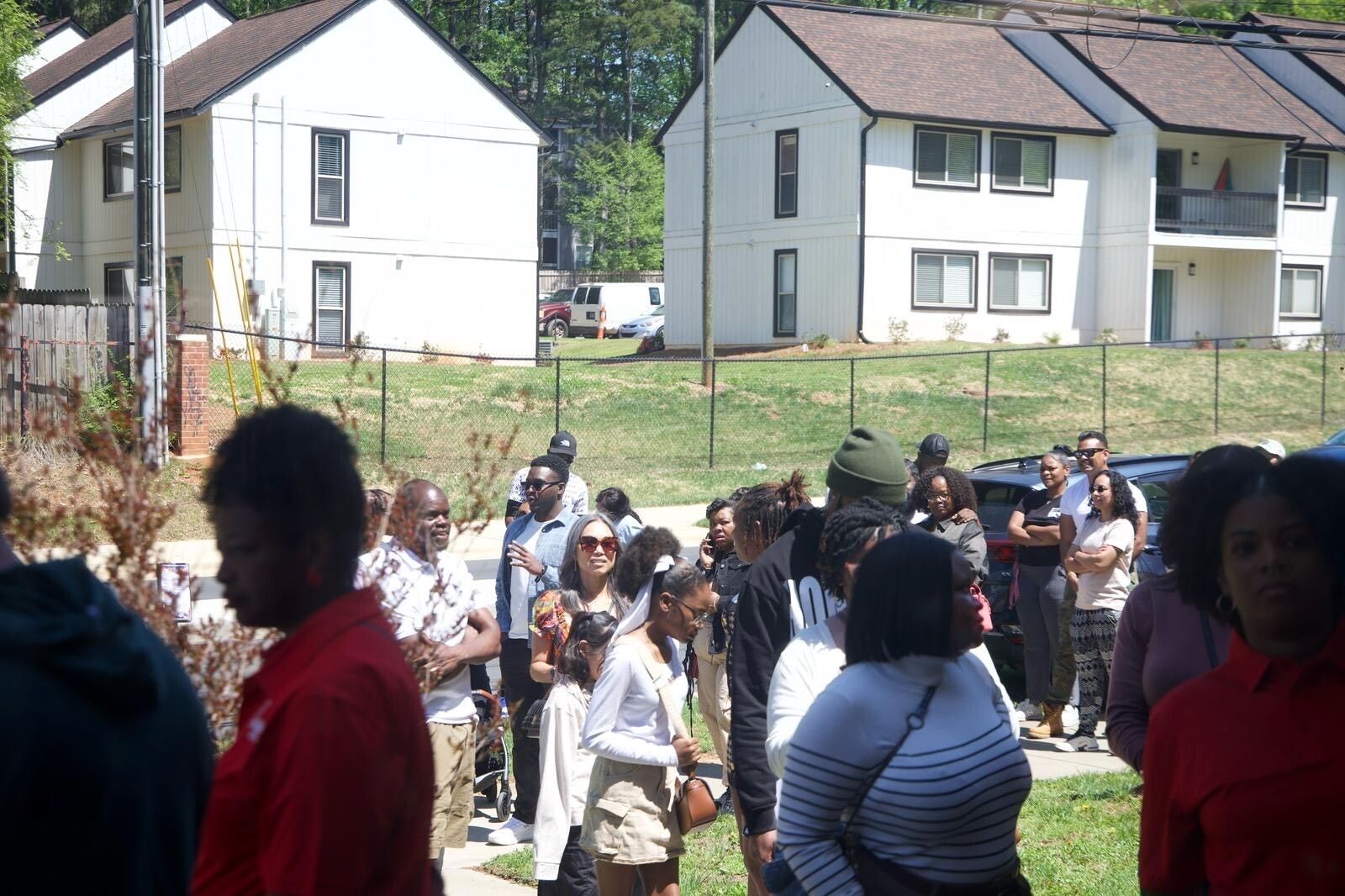 line wrapped outside the restaurant