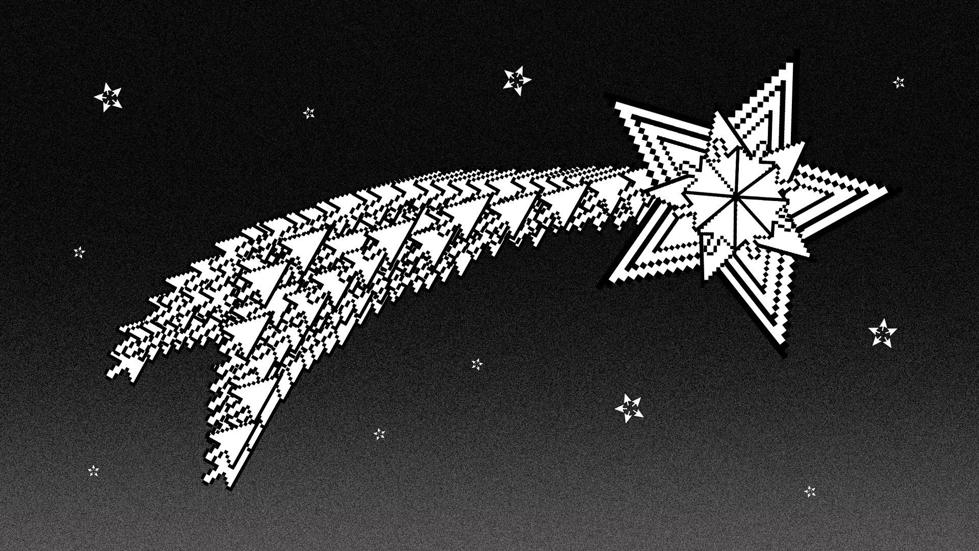 Illustration of a shooting star made of many computer cursors