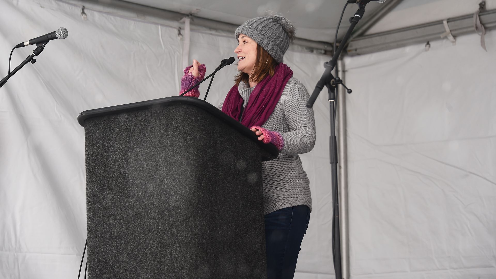 Jenny Wilson speaks onstage at the Respect Rally in Park City during the 2018 Sundance Film Festival on January 20th, 2018 in Park City, Utah.