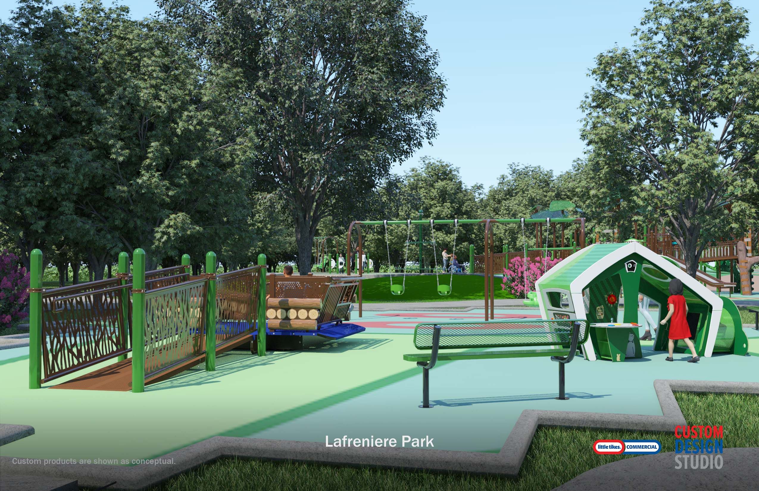 Photo shows playground equipment.