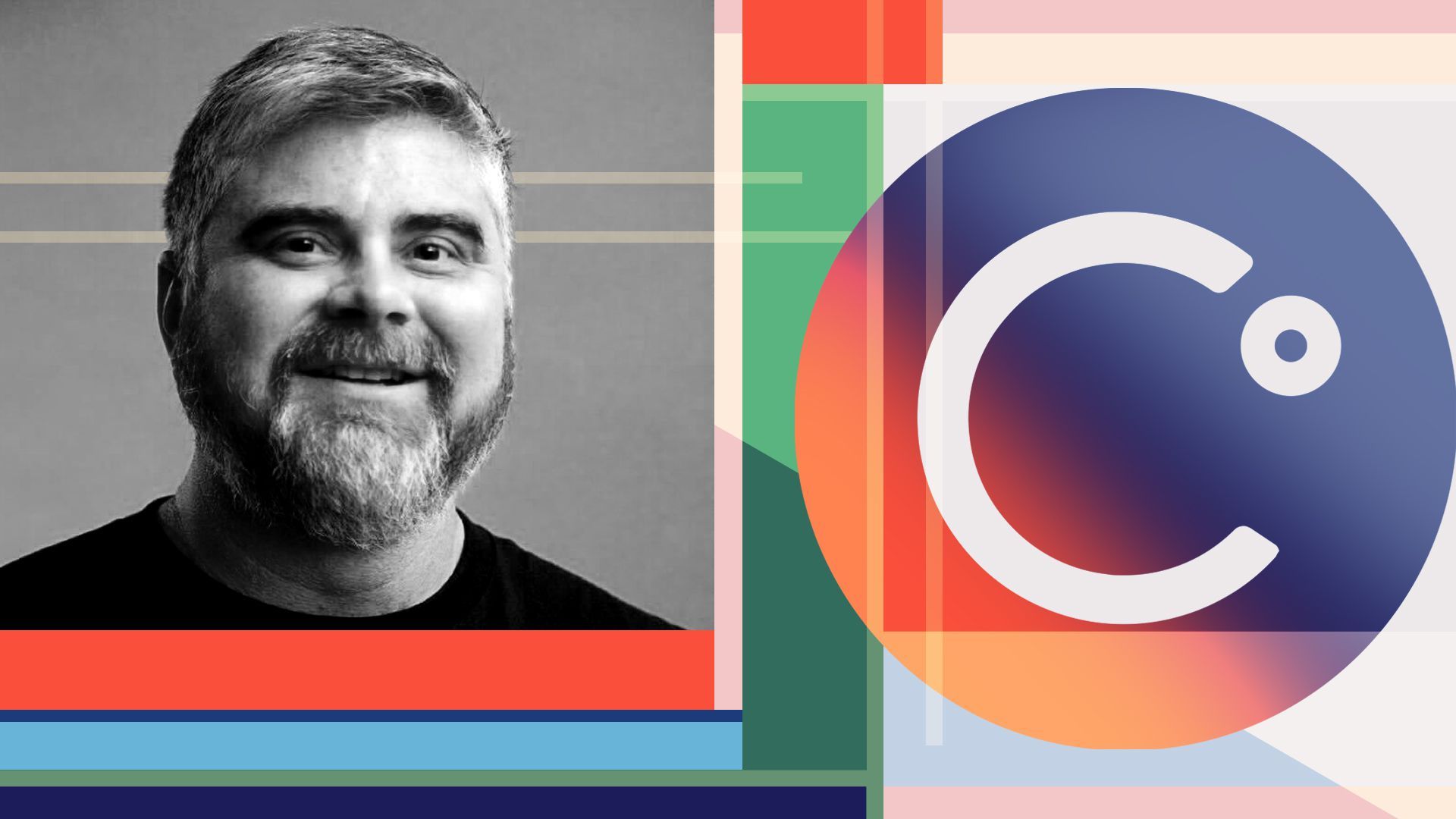 Photo illustration of Ben Armstrong and the Celsius logo surrounded by geometric shapes 