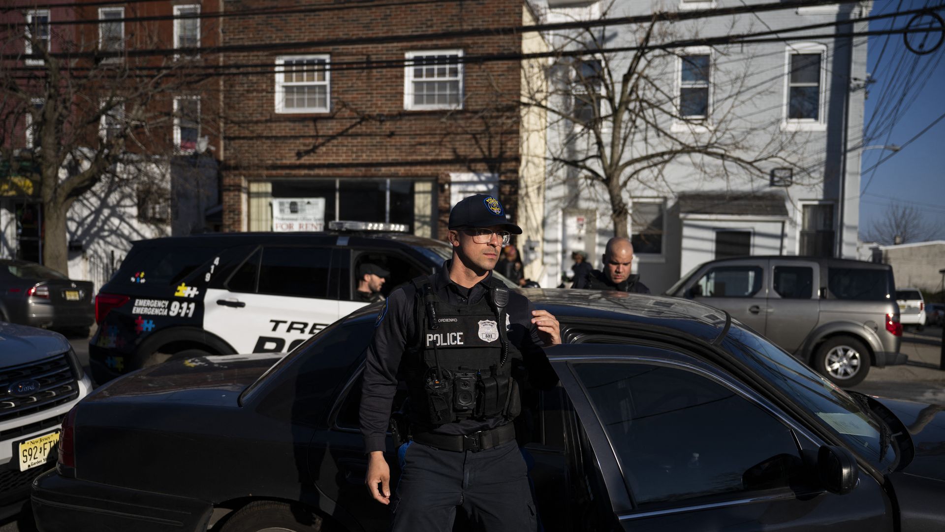 Police work following a shooting in Trenton, New Jersey, on March 16, 2024. 