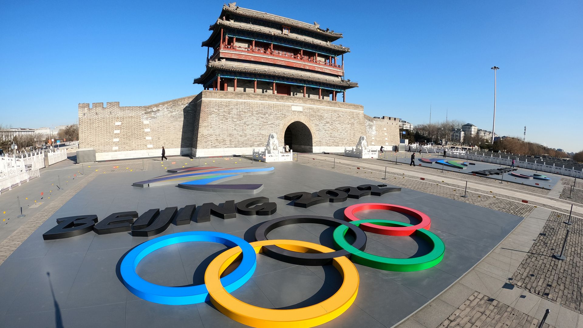 A Winter Olympics 2022 installation in Yongdingmen square, Beijing, on Jan. 16. 