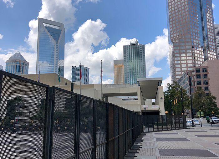 Fence around the Charlotte Convention Center during the RNC