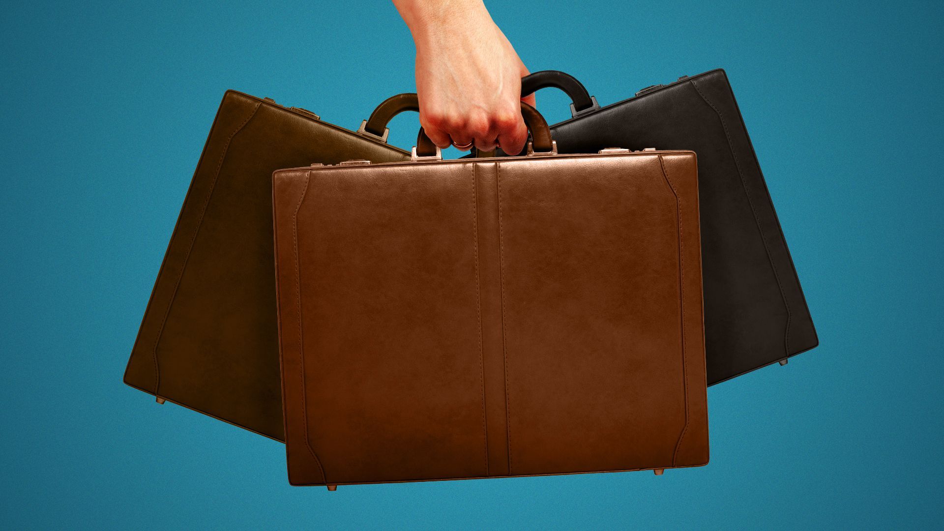 Illustration of a hand holding multiple briefcases.
