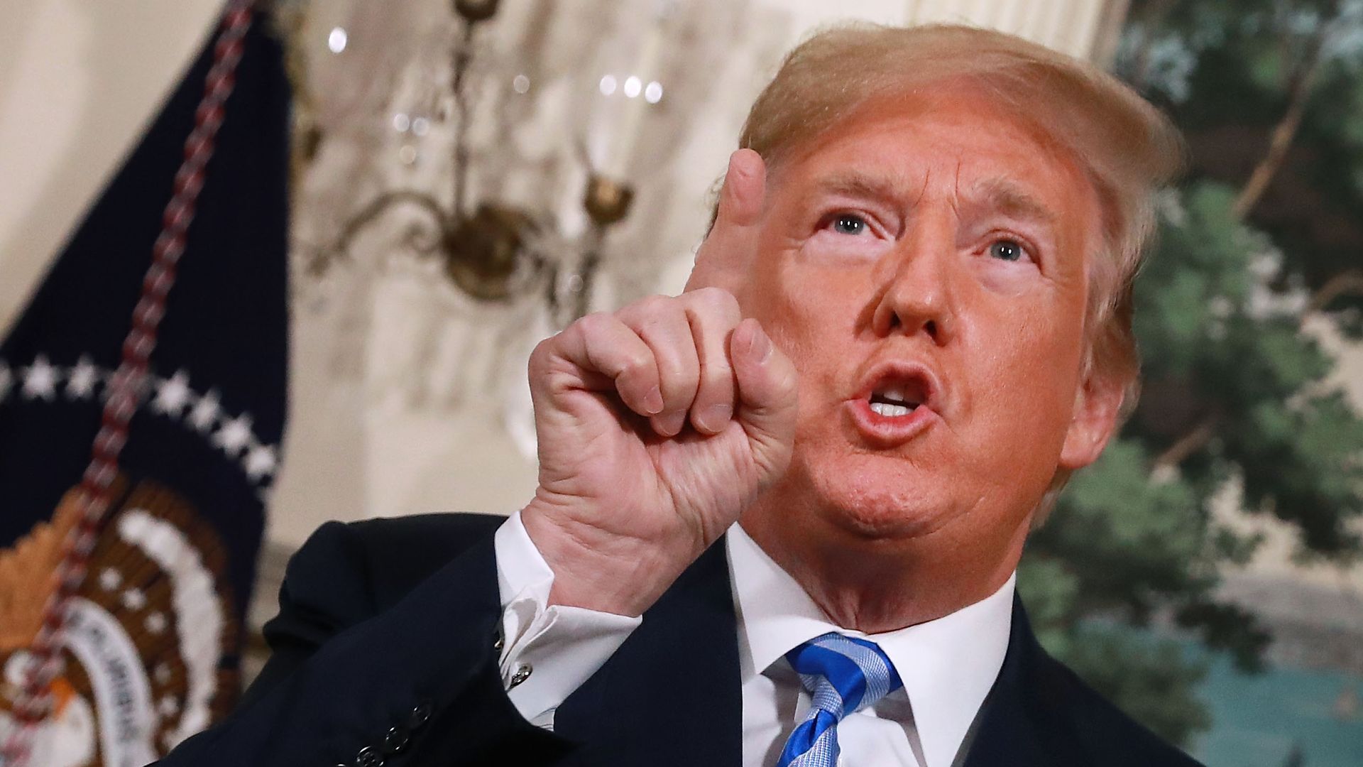 Trump making an announcement on the Iran Deal