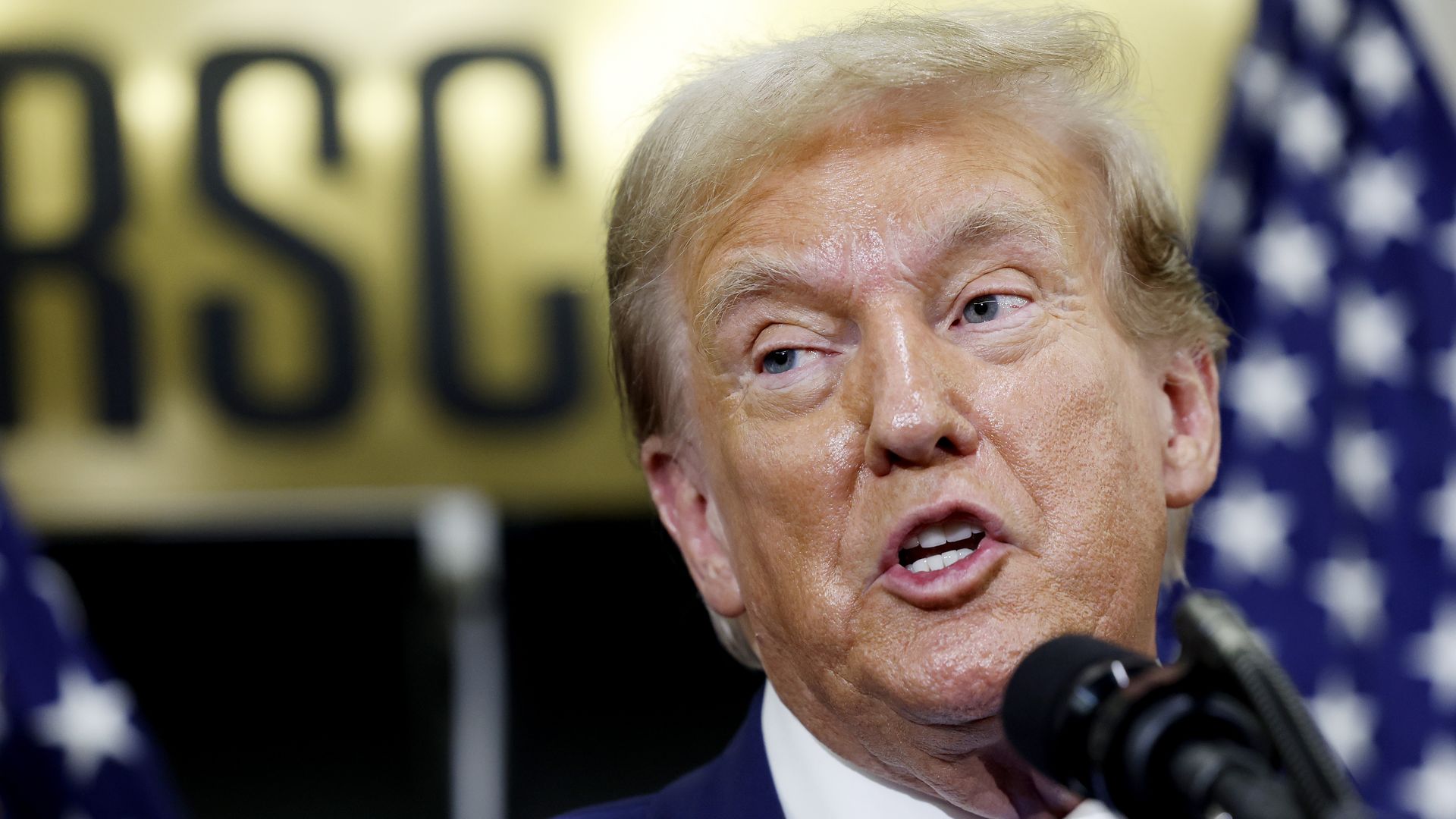 Republican presidential candidate, former U.S. President Donald Trump gives remarks to the press at the National Republican Senatorial Committee building on June 13, 2024 in Washington, DC. Trump is visiting Capitol Hill to meet with House and Senate Republicans.