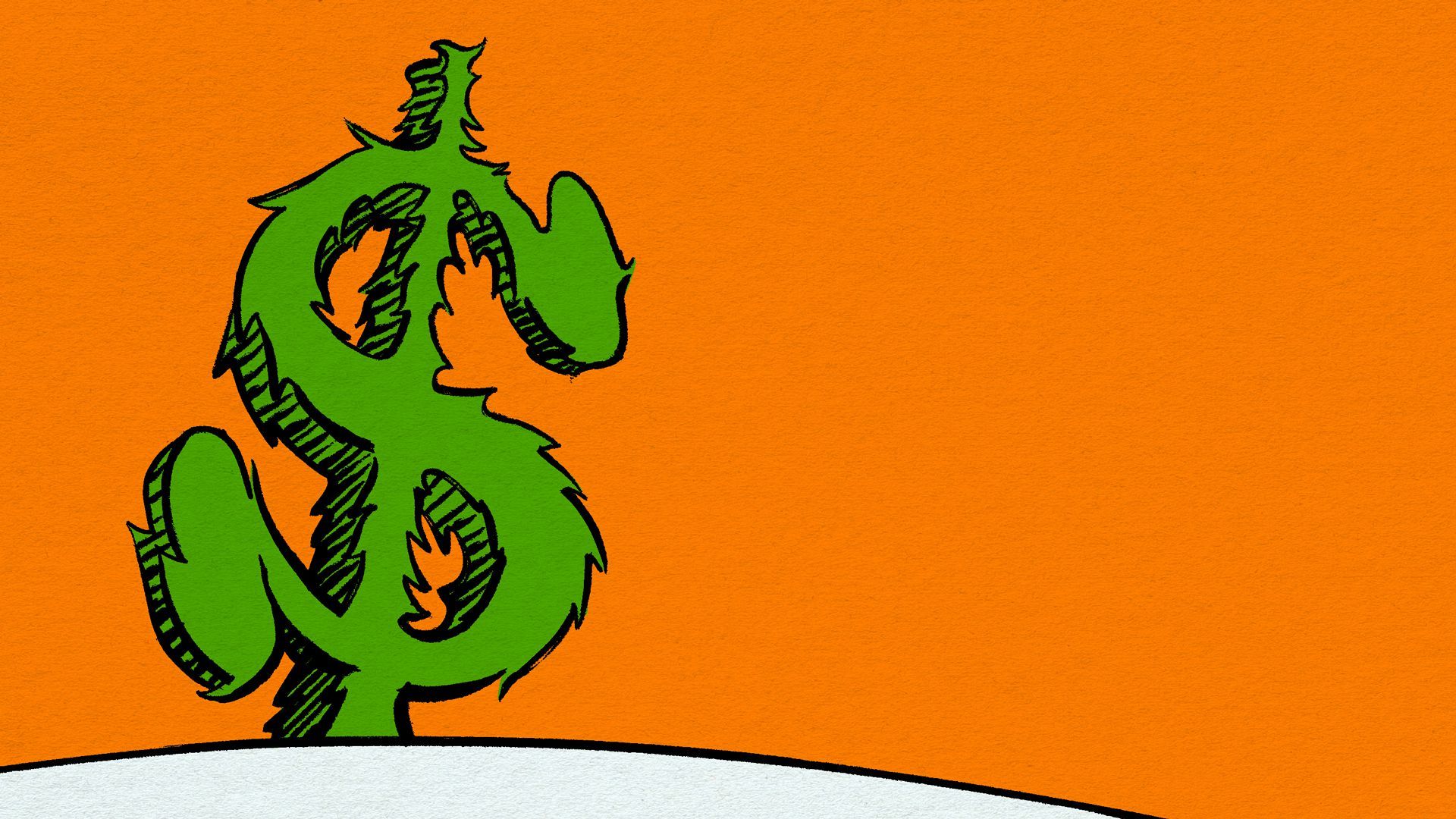 Illustration of a dollar sign drawn in the style of Dr. Seuss. 