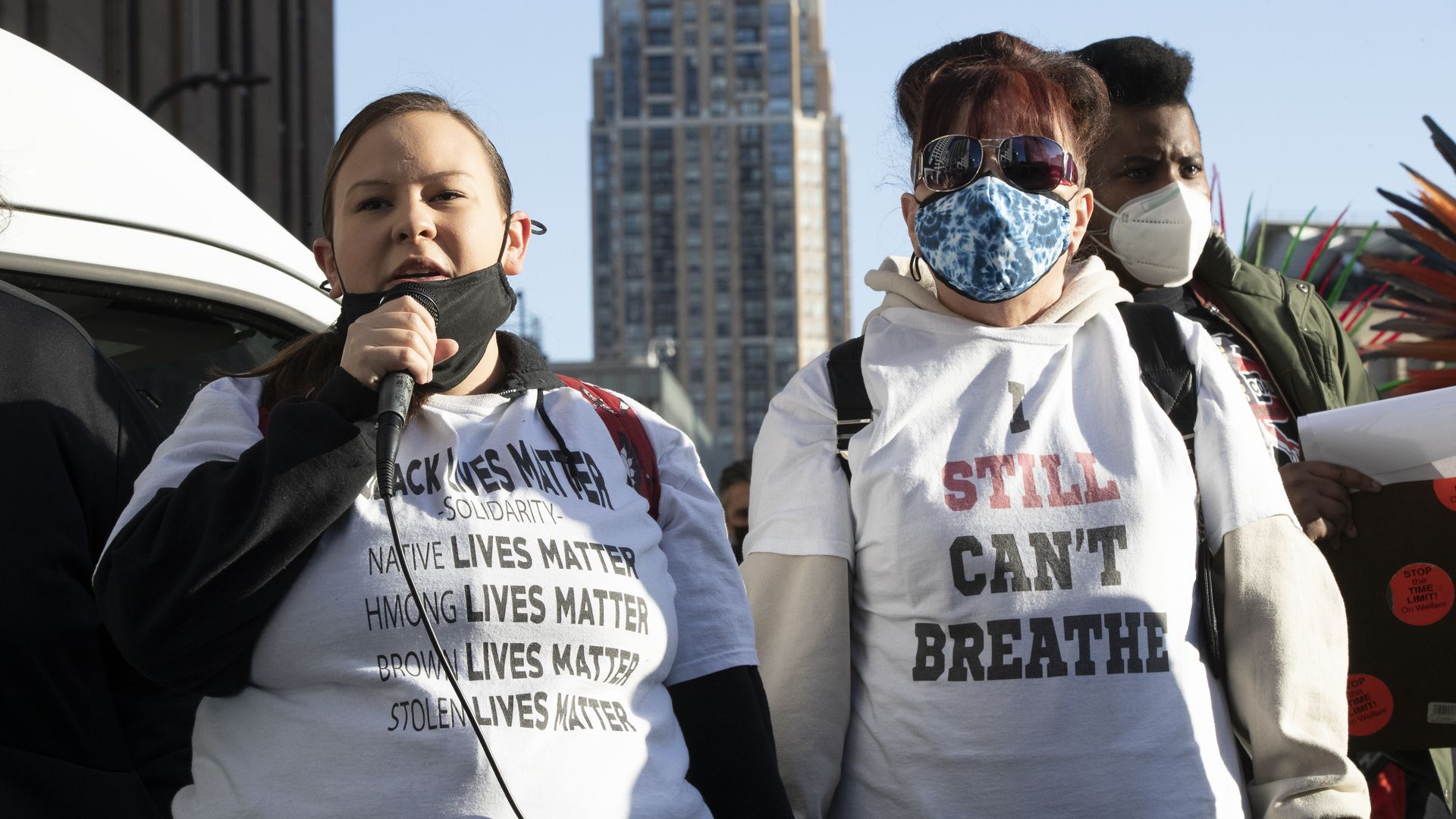 Native American activists speak during a Black Lives Matter protest in memory of George Floyd in Minneapolis.