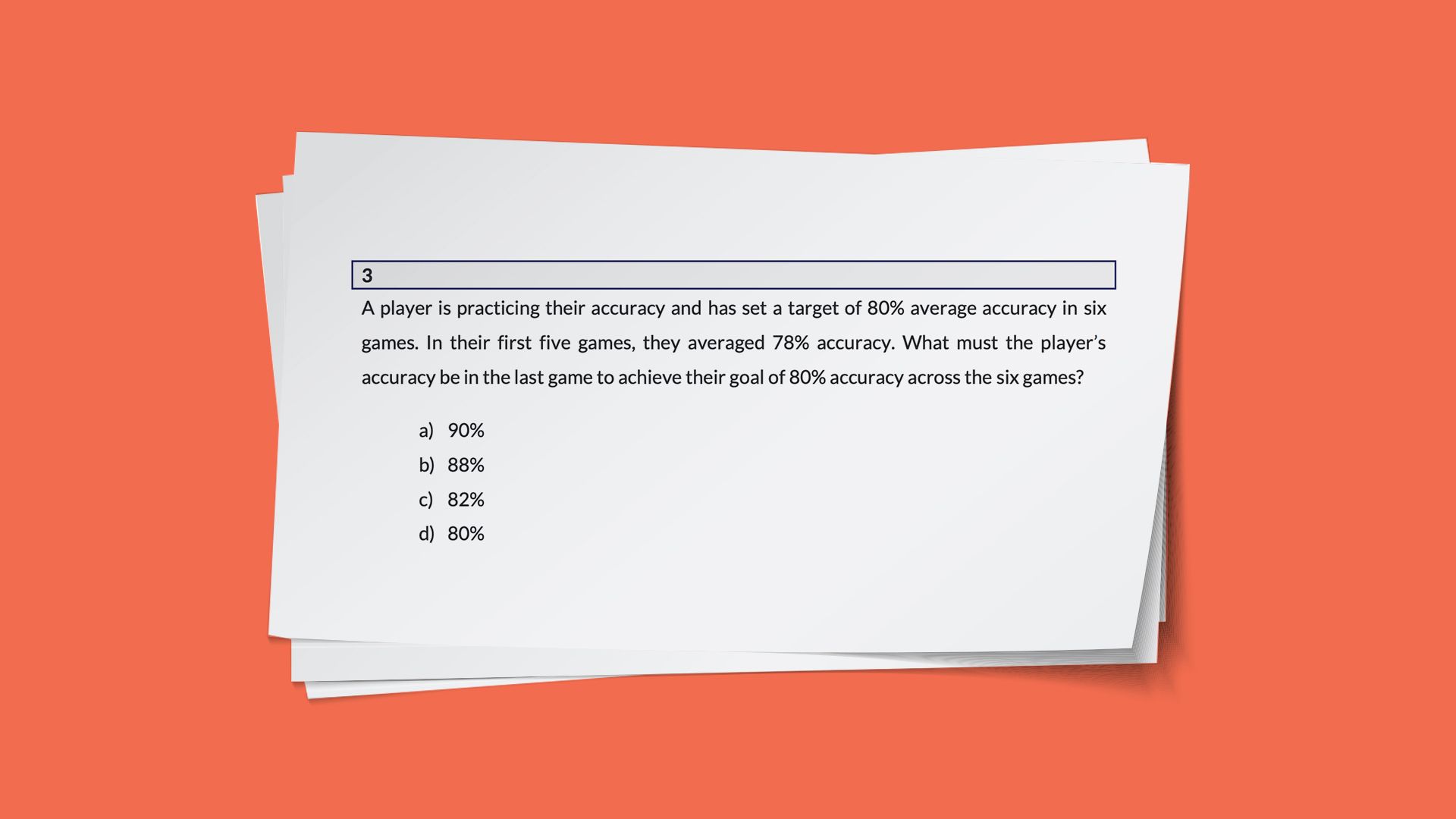 Sample test question from the esports certification institute. The question asks the respondent to calculate a competitor's aiming percentage