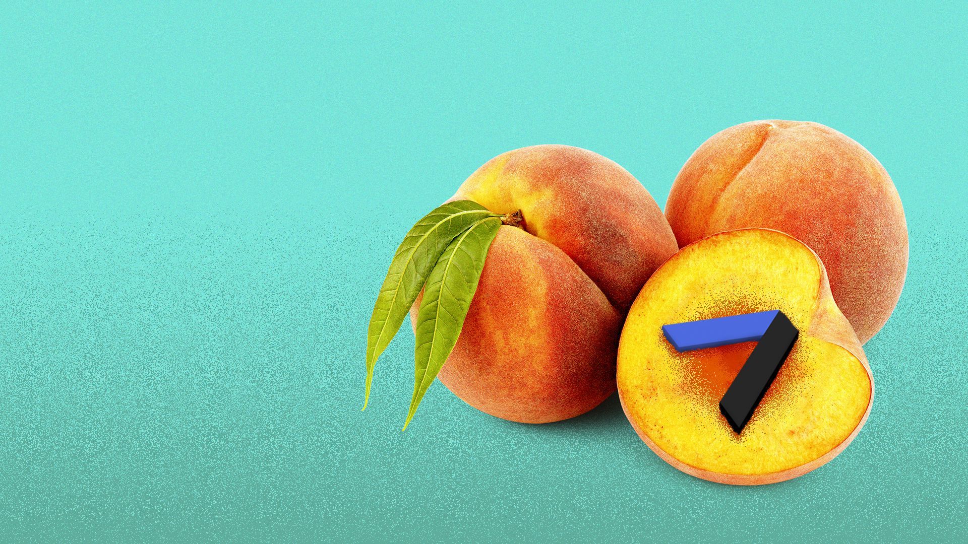 Illustration of a cut open peach with the Axios A logo in center.