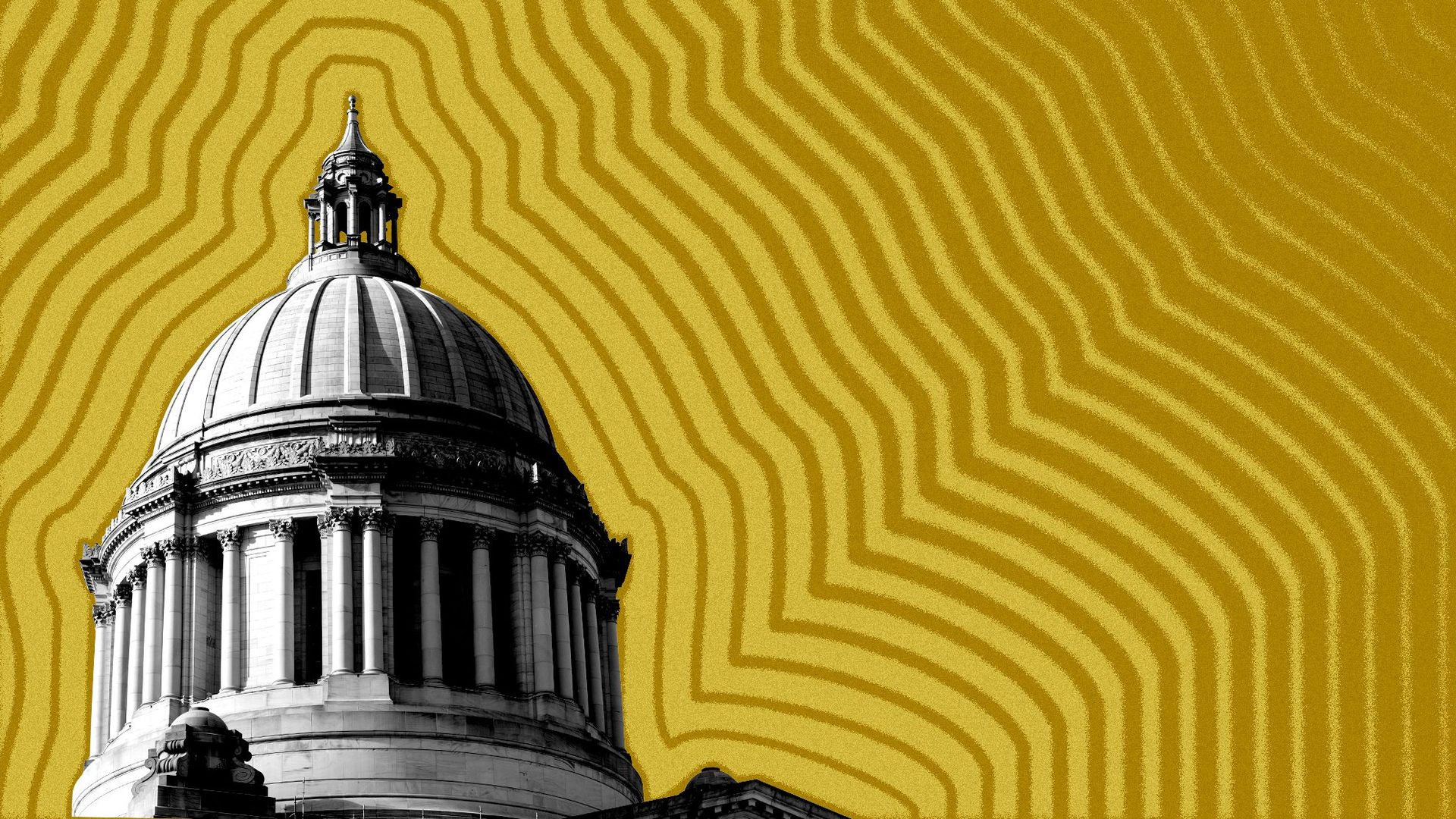 Illustration of the Washington State Capitol with lines radiating from it.