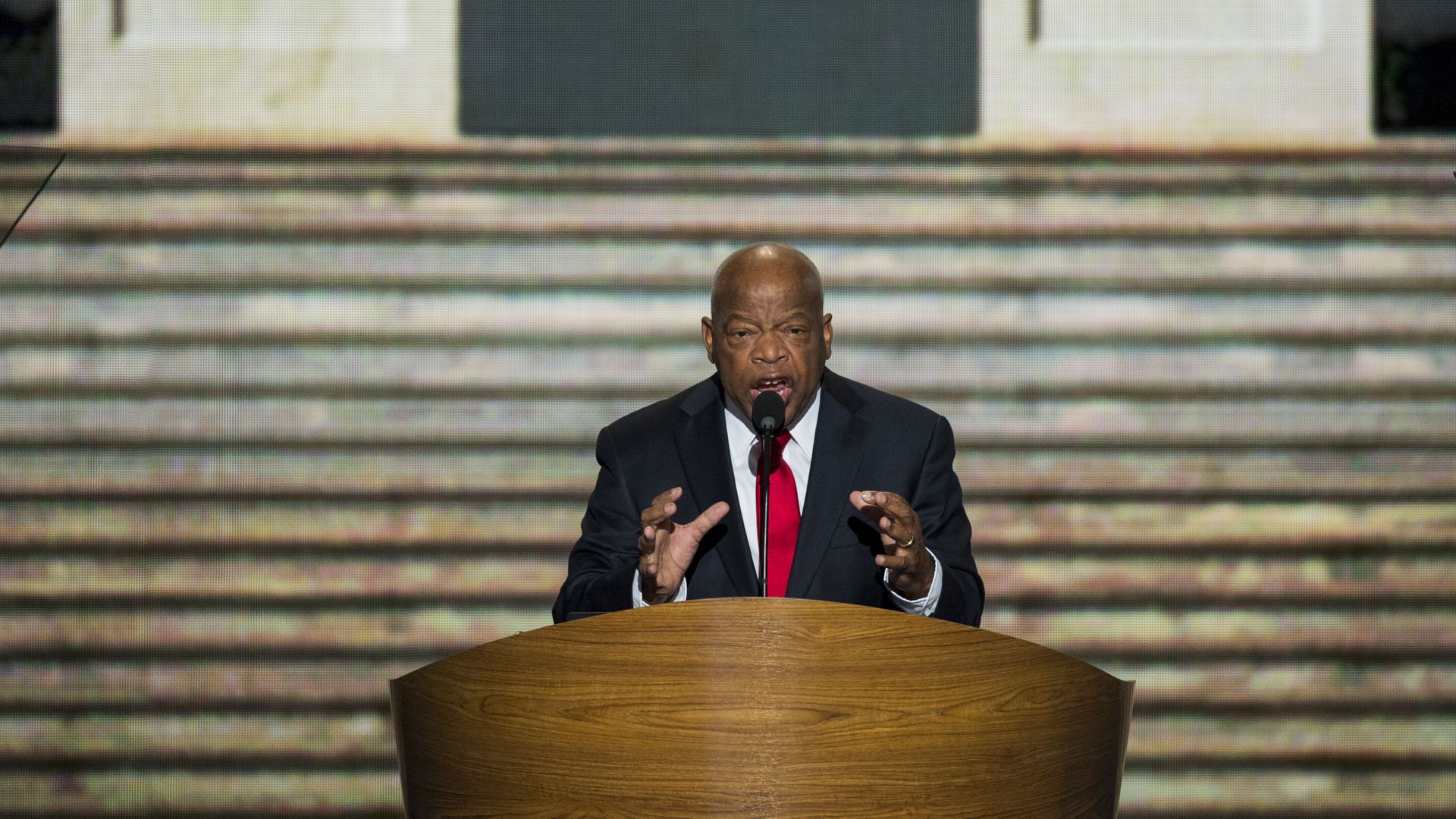 The late Rep. John Lewis is seen speaking during the 2012 Democratic National Convention.