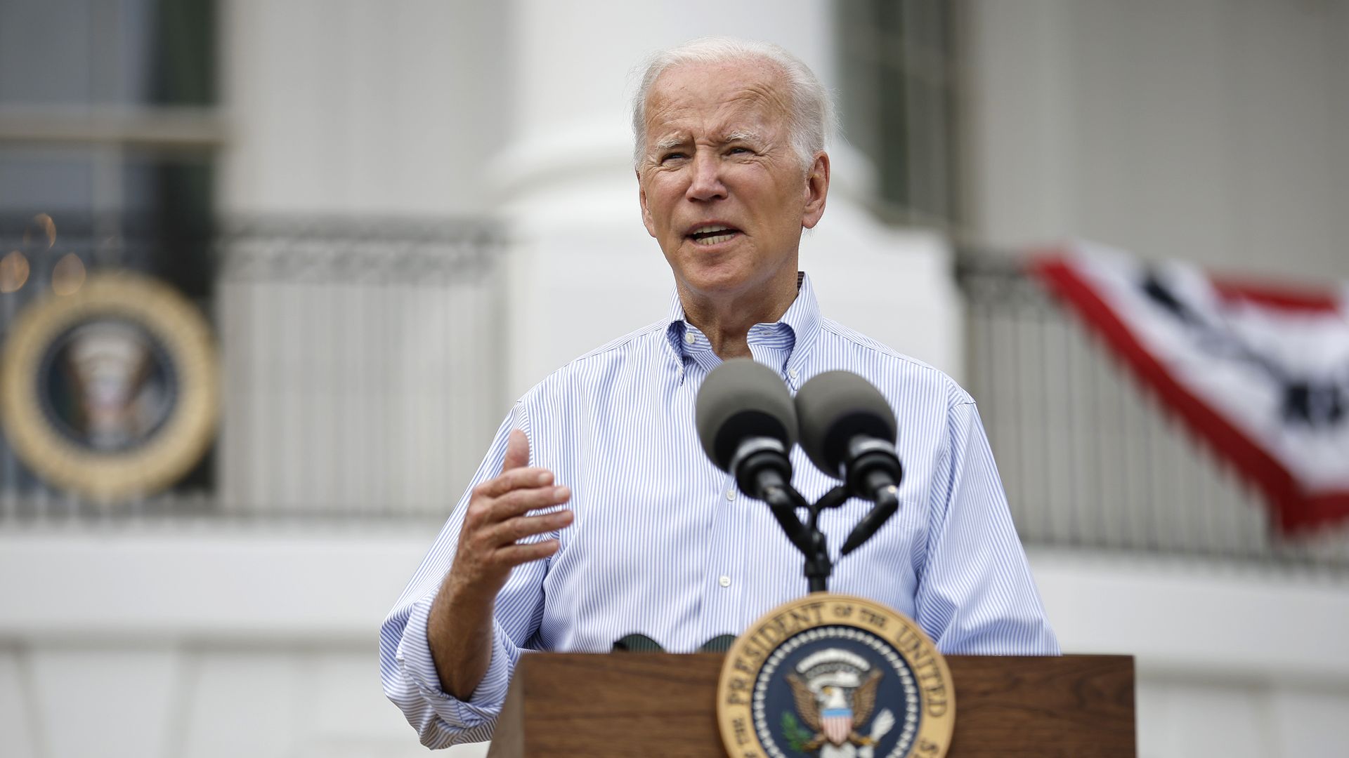President Joe Biden delivers brief remarks during the Congressional Picnic on the South Lawn of the White House on July 12, 2022