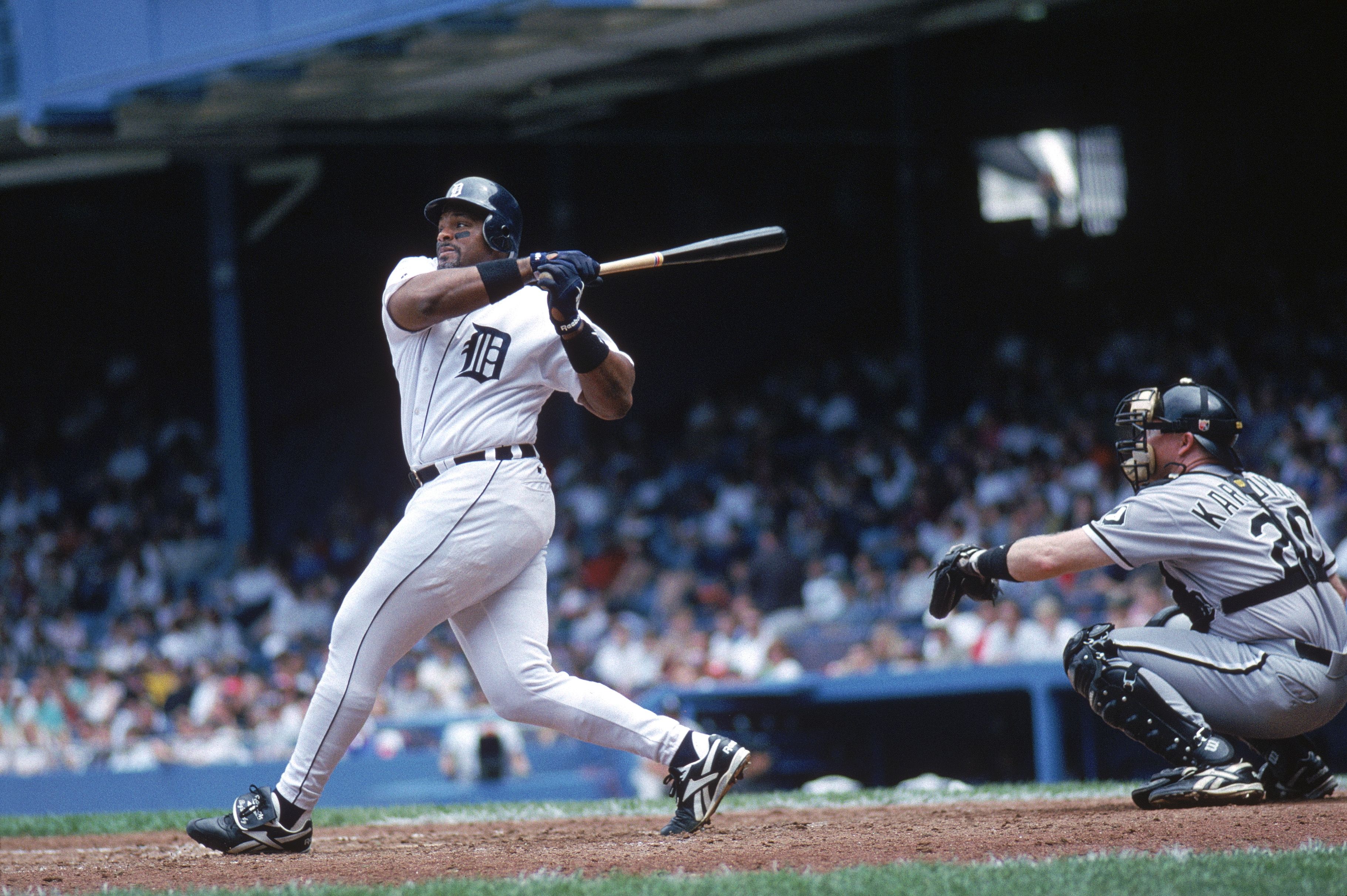Cecil Fielder #45 of the Detroit Tigers swings during a game against the Chicago White Sox in 1996. Fielder played for the Tigers from 1990-1996, Photo by: Robert Skeoch /MLB via Getty Images