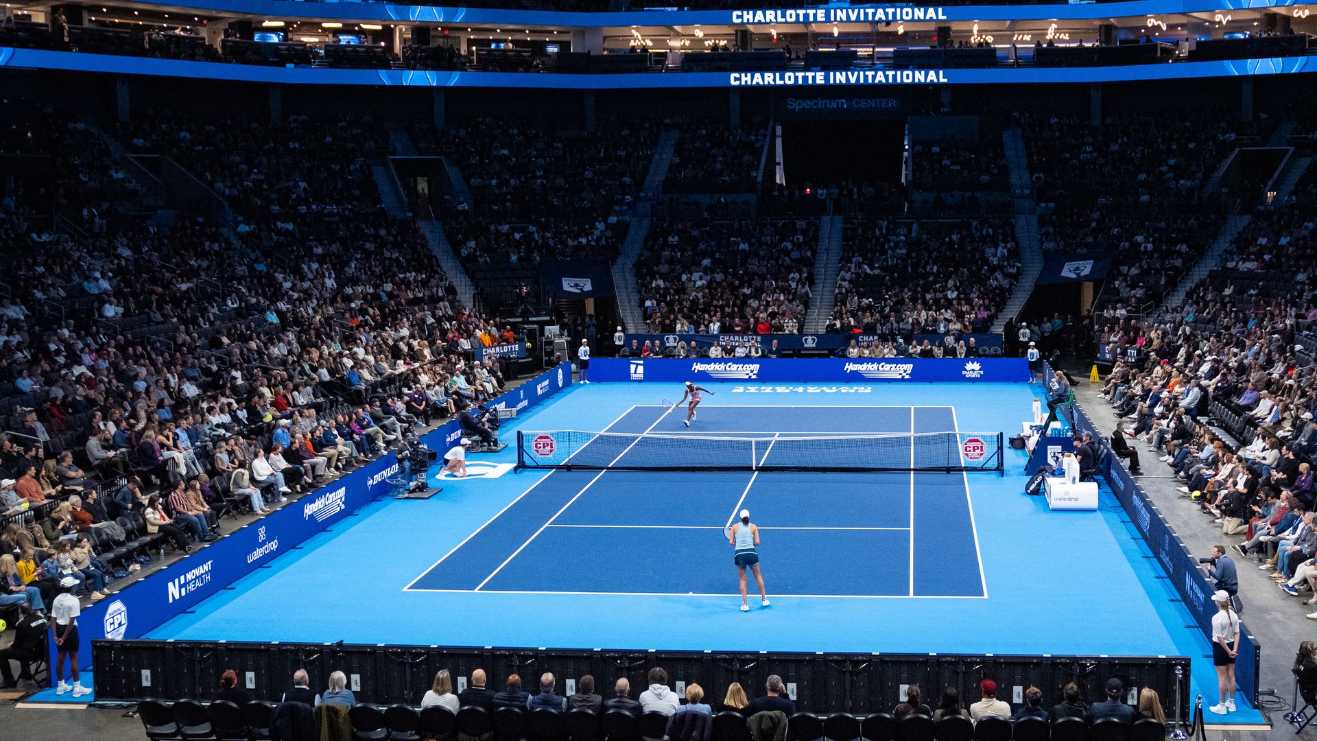 Sloane Stephens returns against Madison Keys during the Charlotte Invitational at Spectrum Center on December 06, 2024 in Charlotte, North Carolina. (Photo by Jacob Kupferman/Getty Images)