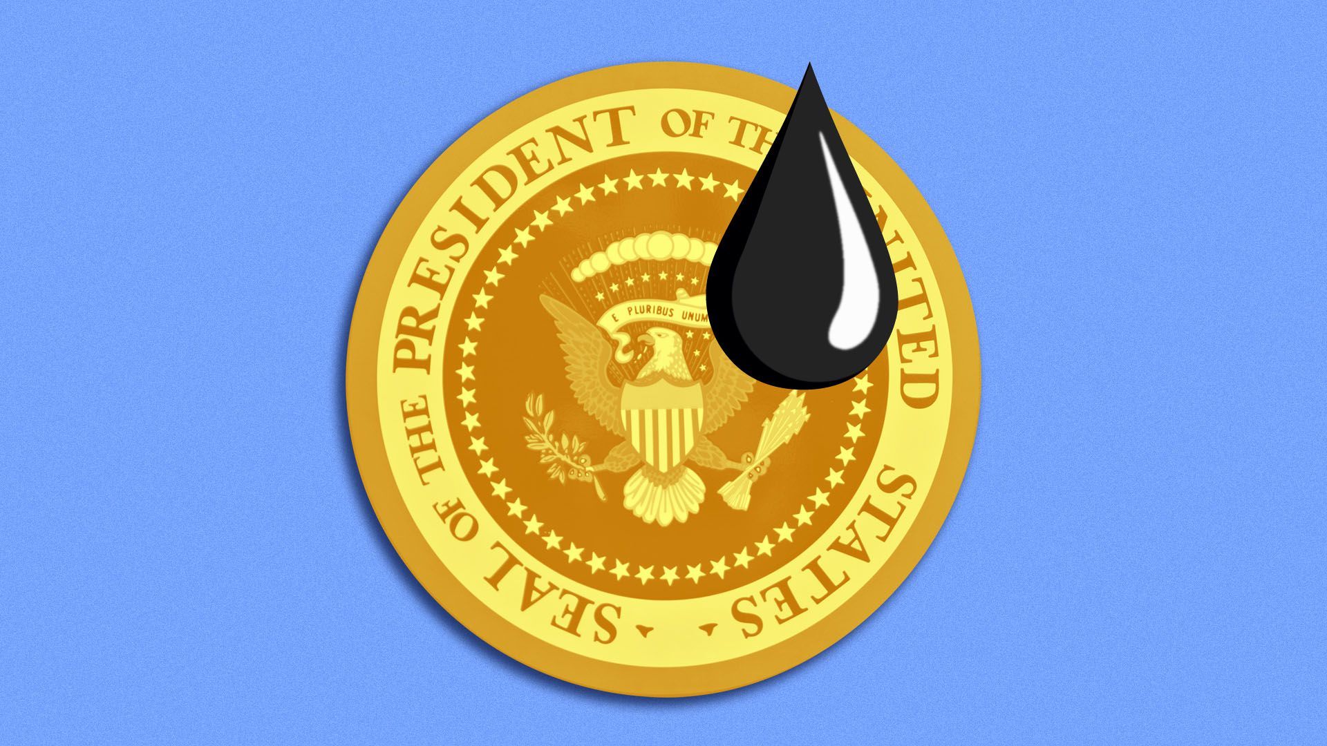 Illustration of the POTUS seal as an emoji with an oil sweat droplet