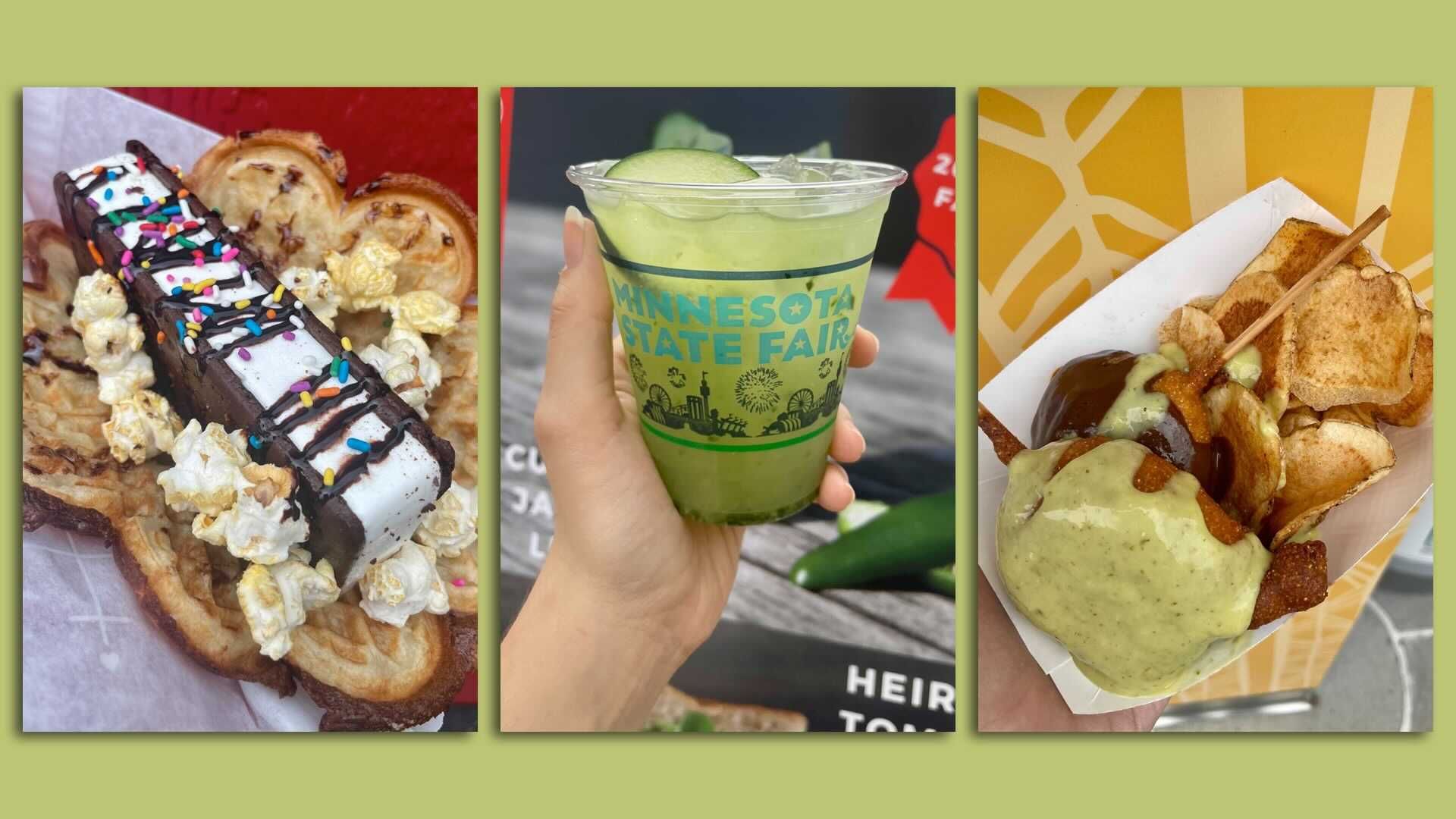 Three photos of food from the Minnesota State Fair.
