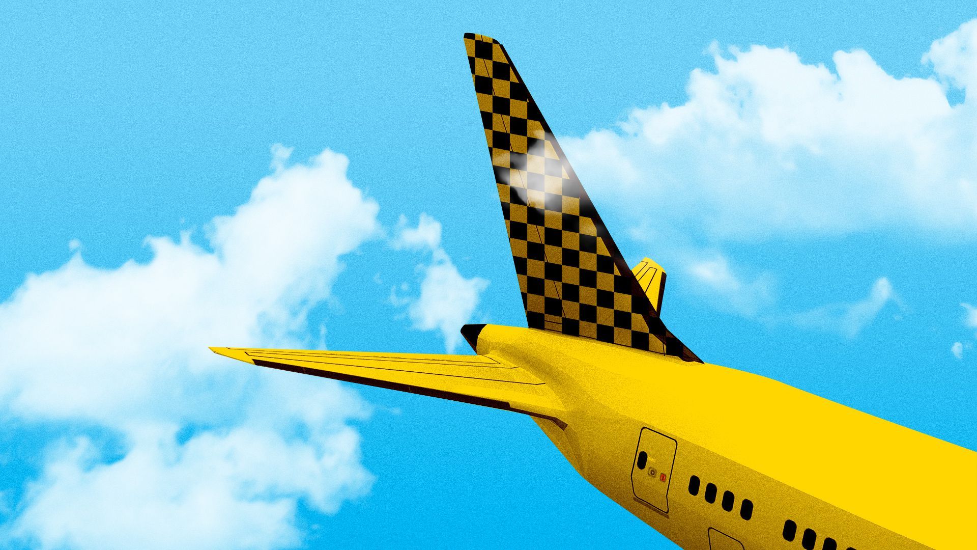 Illustration of an airplane tail with a checkered design.   