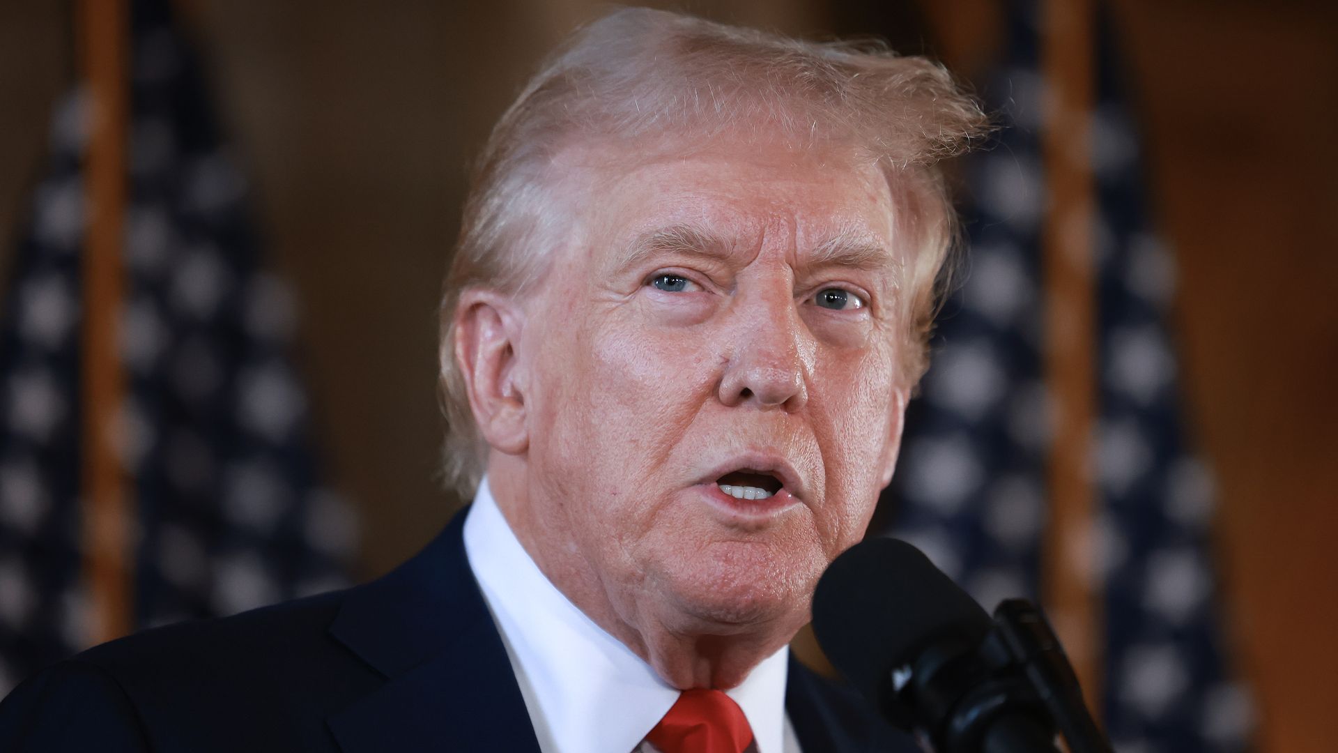 Donald Trump speaks during a press conference at his Mar-a-Lago estate on August 08, 2024, in Palm Beach, Florida