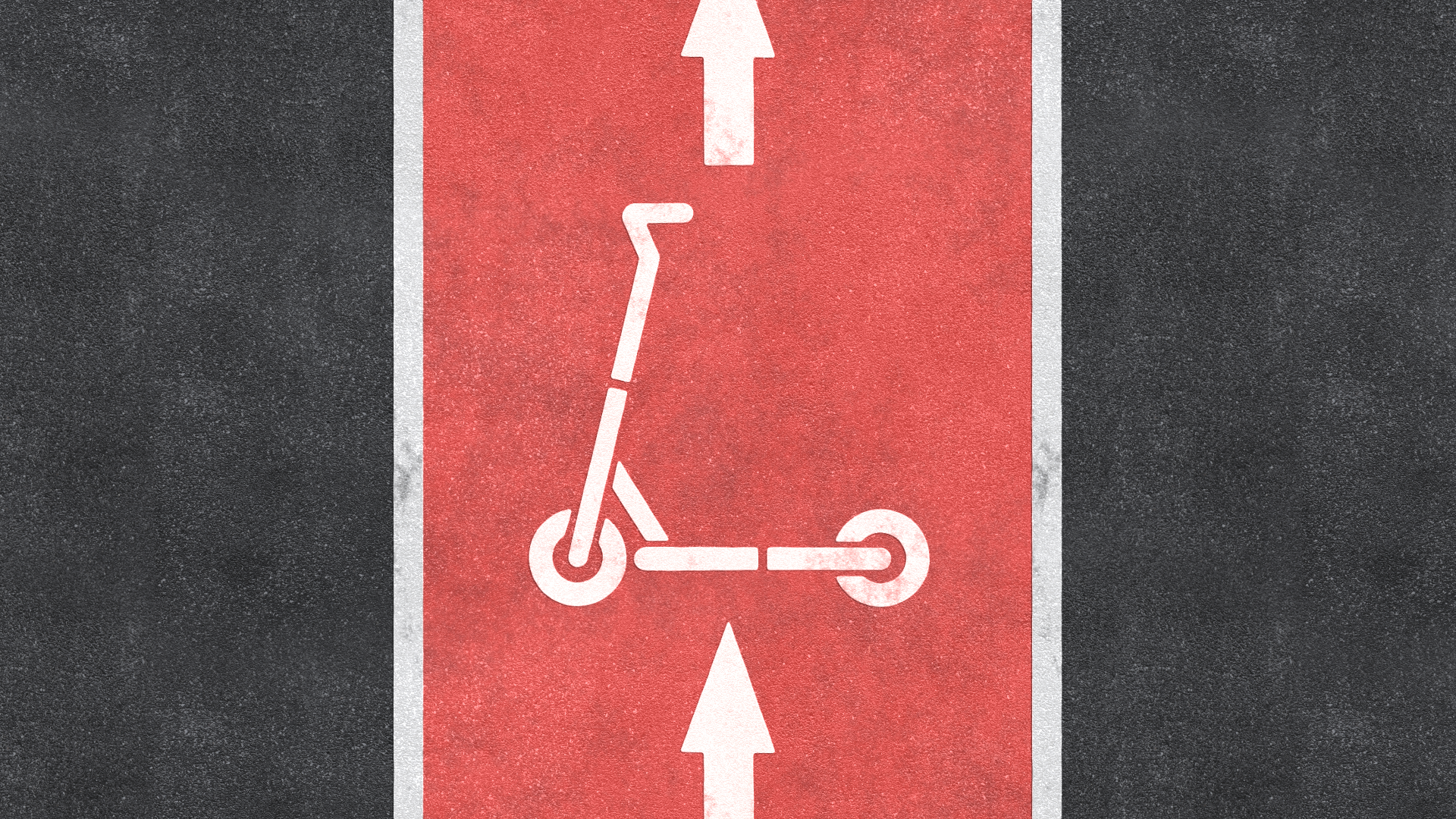 A painted road sign showing a scooter
