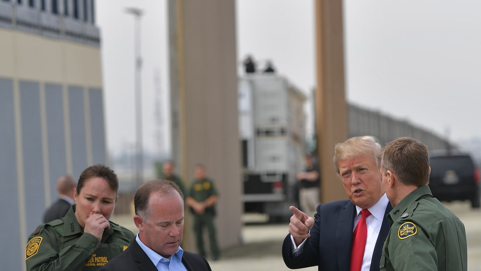  US President Donald Trump is shown border wall prototypes in San Diego, California on March 13, 2018.