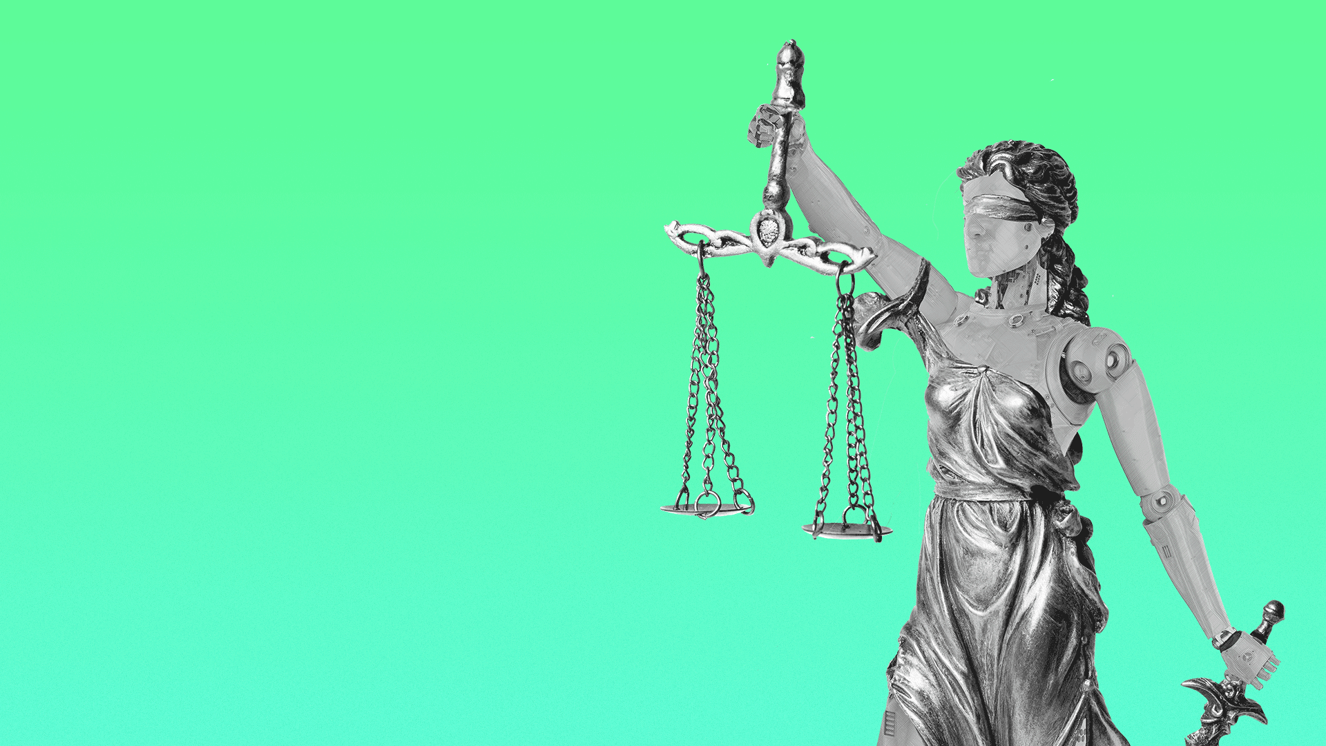 Illustration of Lady Justice as a robot.