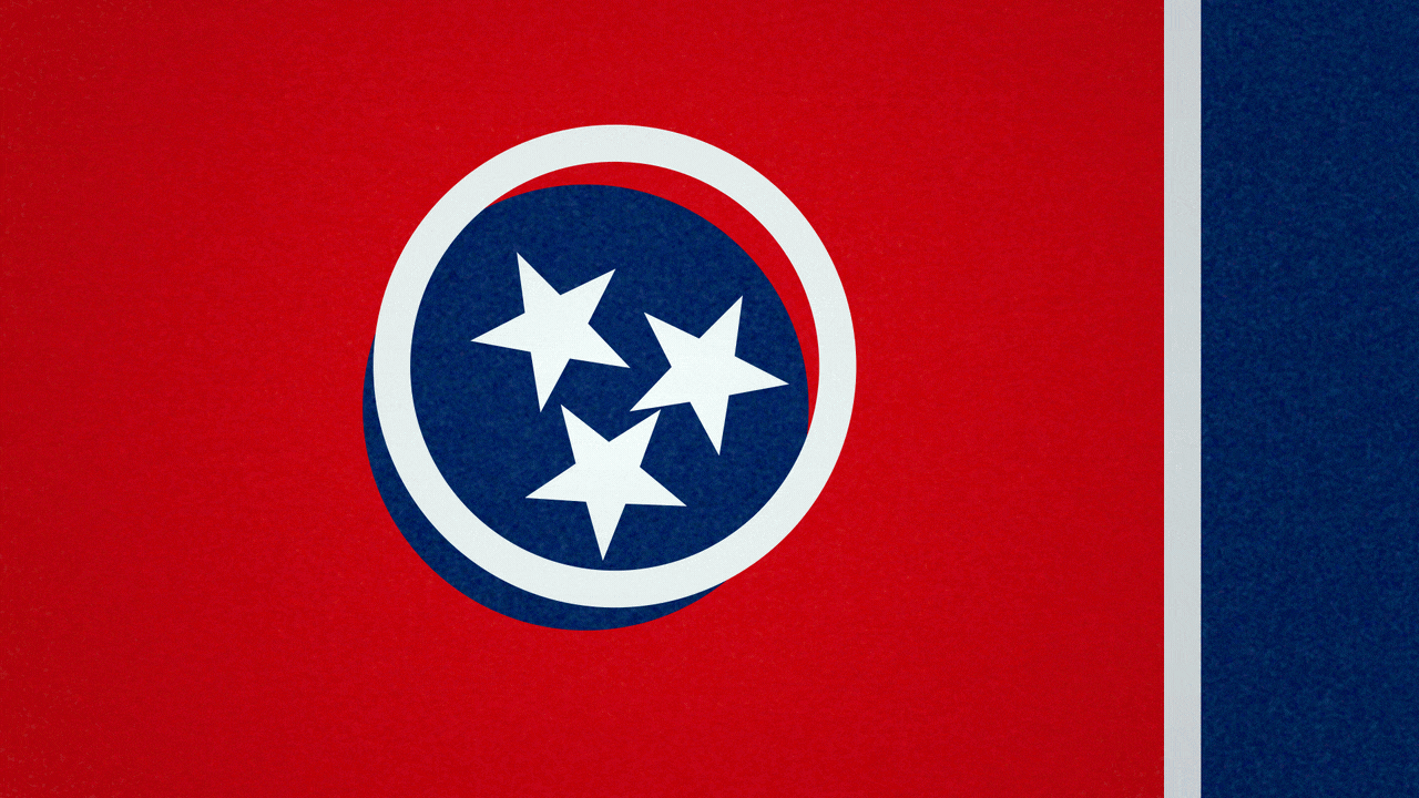 Animated illustration of the Tennessee flag with the circles and stars shaking randomly.