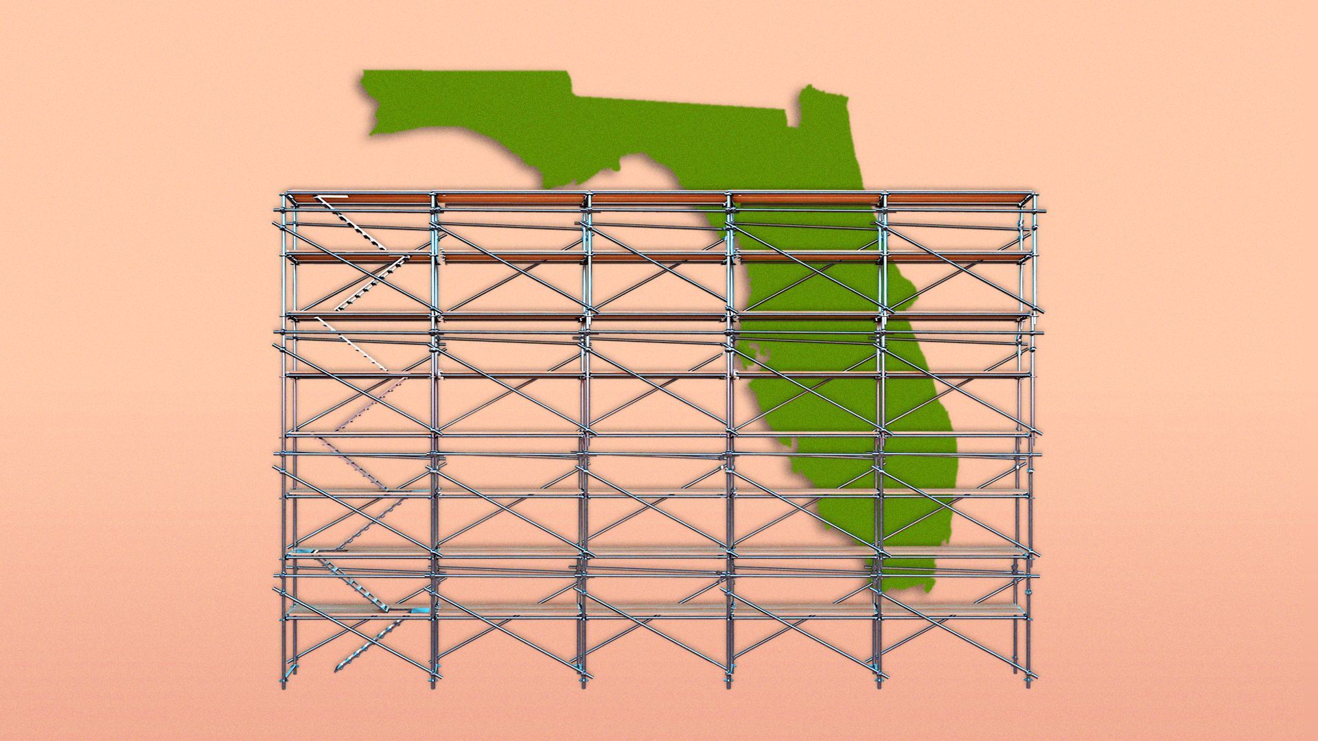 Illustration of the state of Florida, with scaffolding in front.