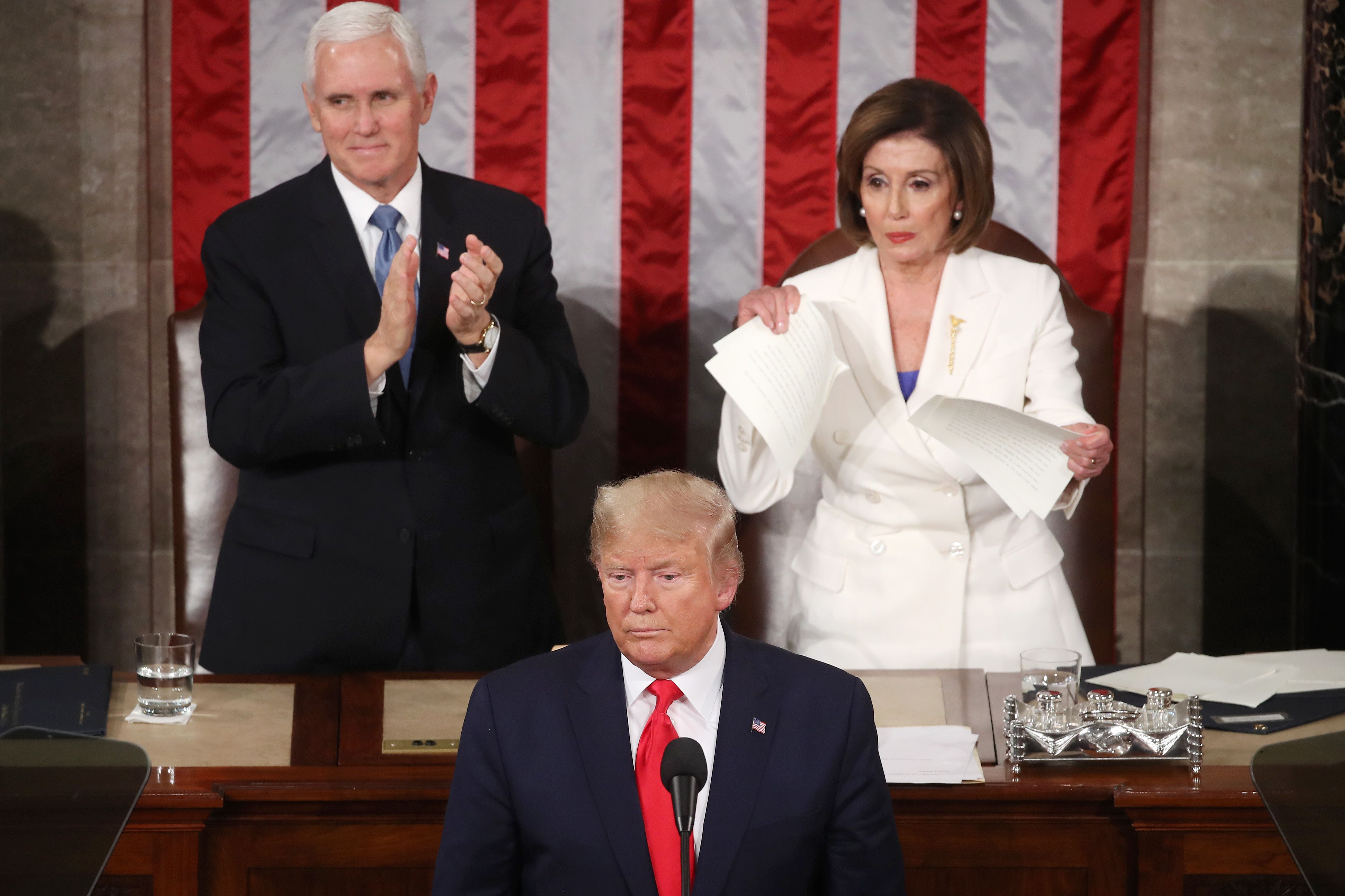 Nancy Pelosi tears up a copy of President Trump's State of the Union address on Feb. 4, 2020.