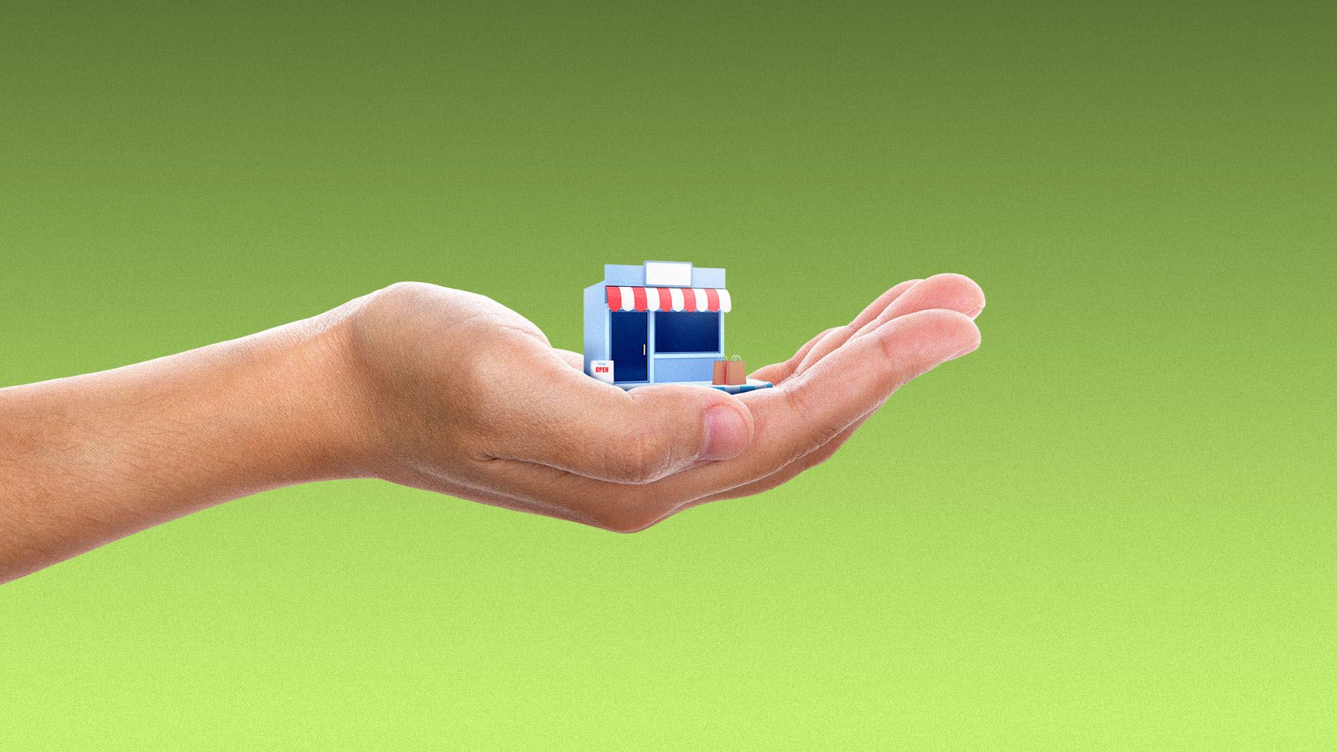  Alt text Illustration of a hand holding a tiny shop