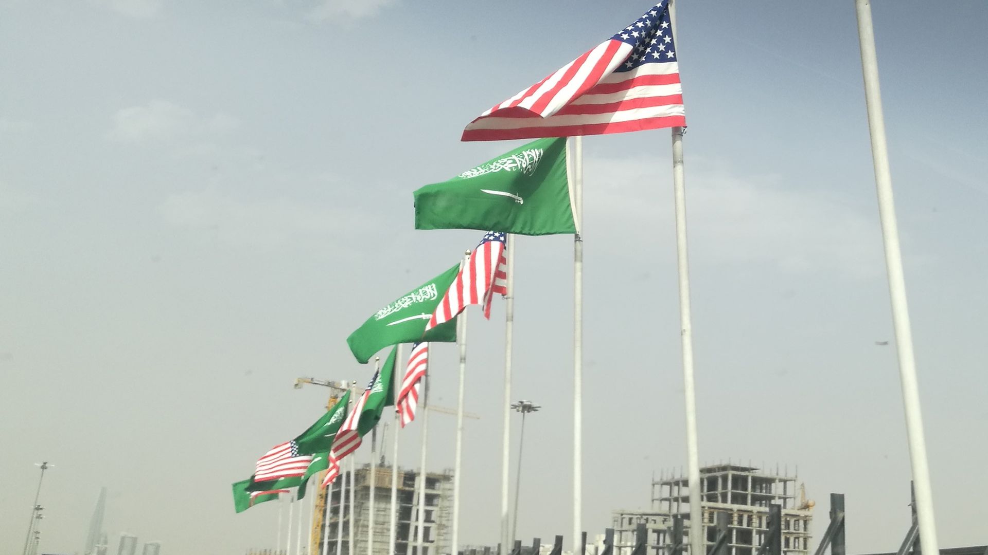 Flags of both United States and Saudi Arabia are raised ahead of U.S President Donald Trump's visit to Saudi Arabia.