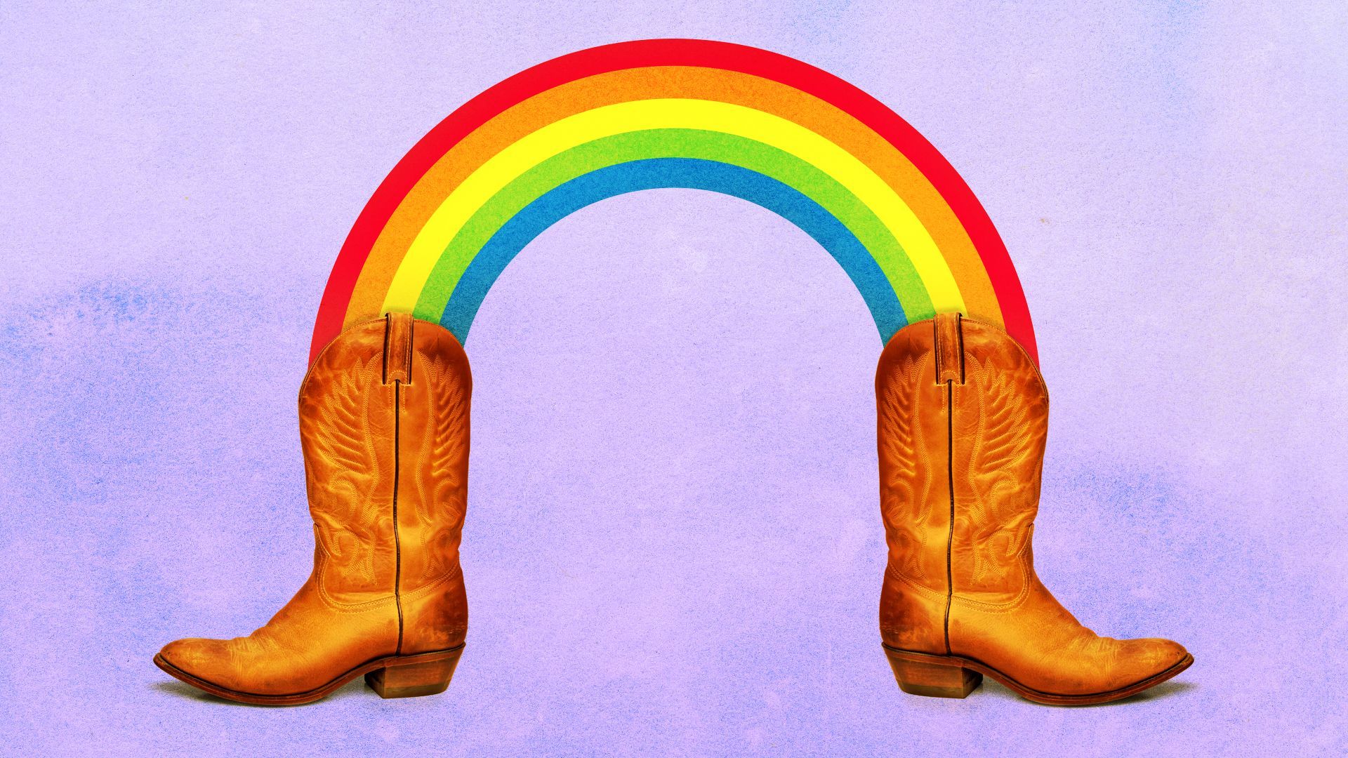 Illustration of a rainbow emerging from two cowboy boots.