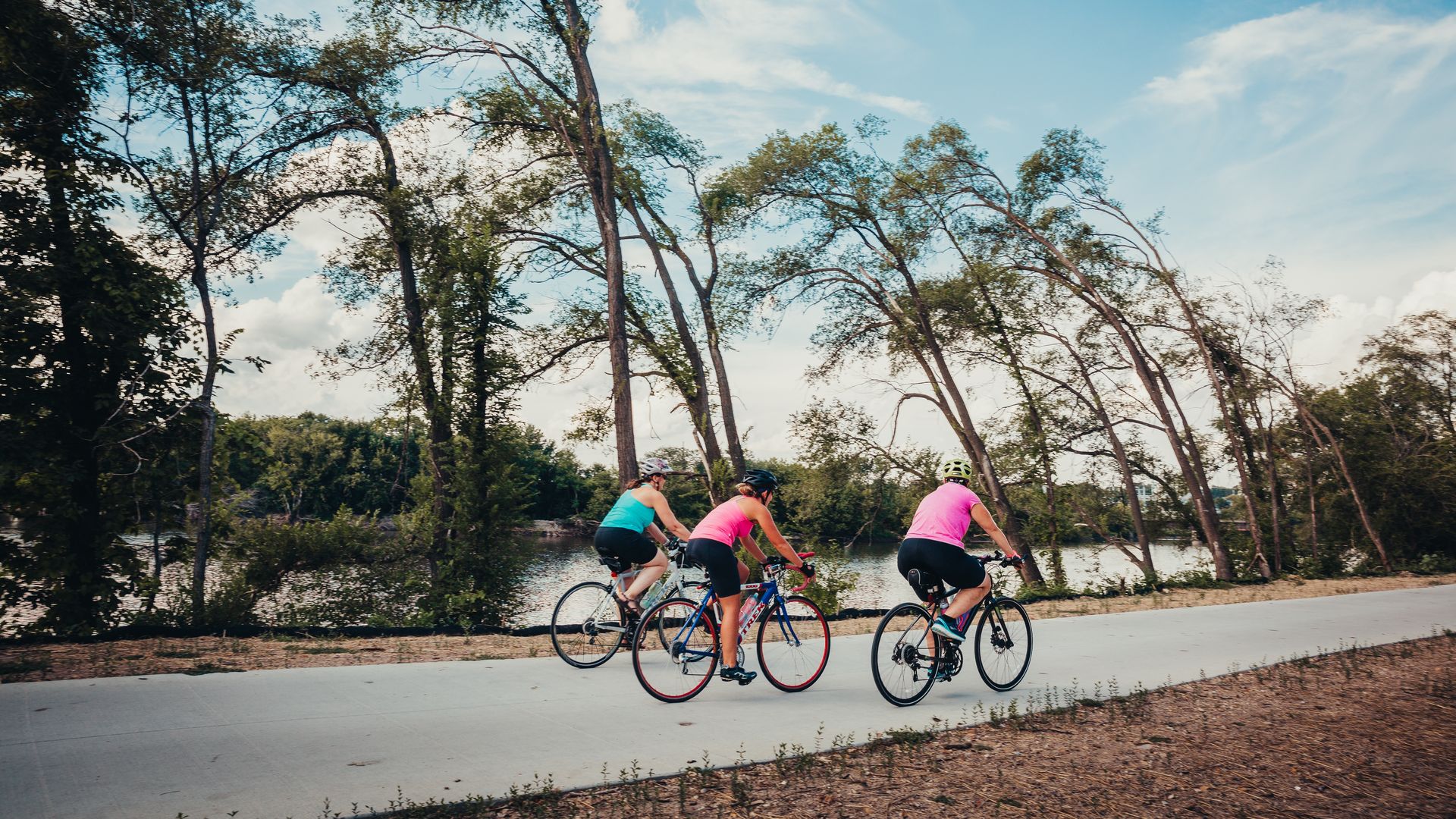 image of three bicyclists riding
